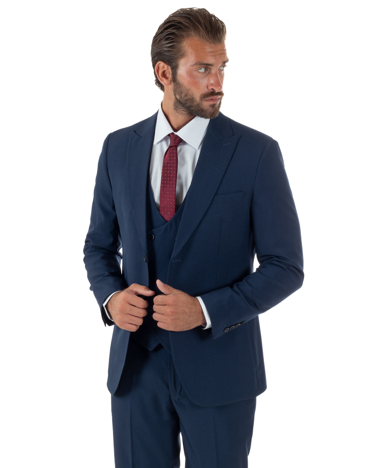 Abito uomo monopetto vestito 3 pezzi completo panciotto blu navy GIOSAL-AE1283A