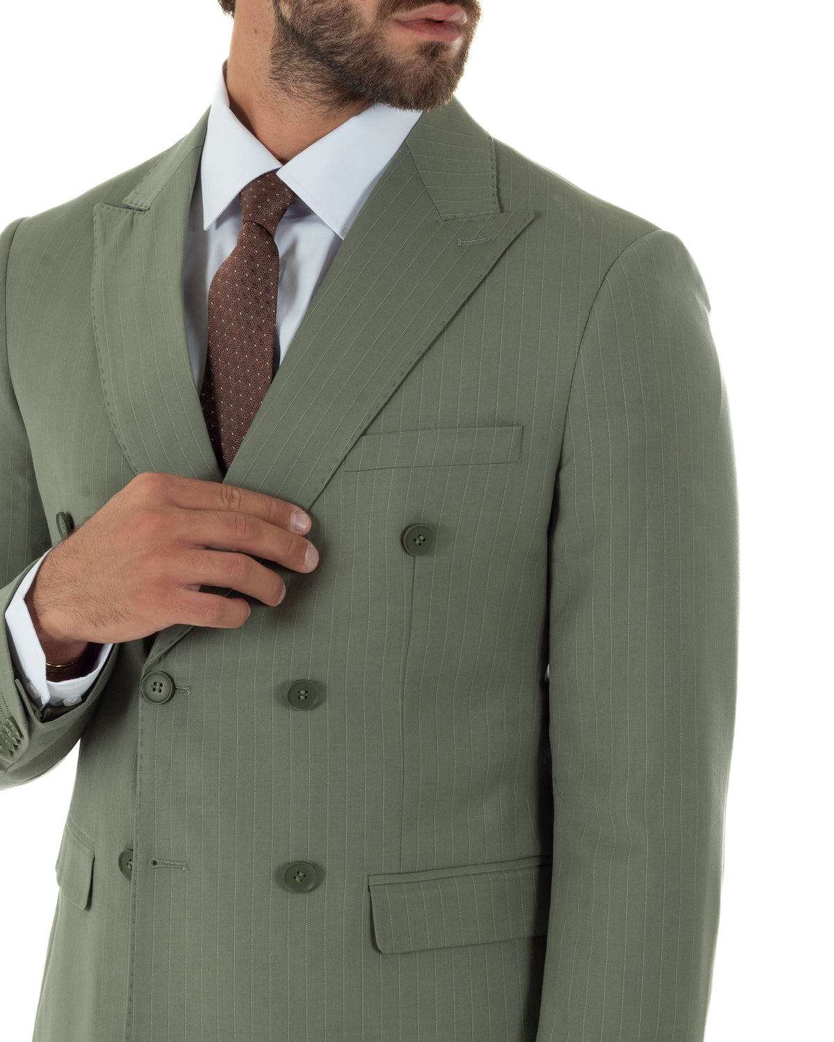 Abito uomo doppiopetto sartoriale rigato giacca pantaloni fantasia gessata verde salvia GIOSAL-AE1285A