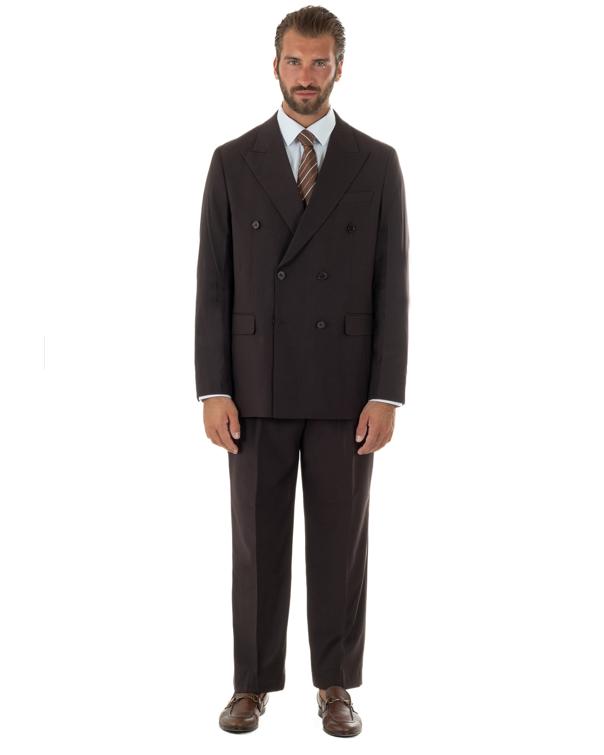 Abito uomo doppiopetto completo baggy giacca rever a lancia e pantaloni marrone GIOSAL-AE1286A