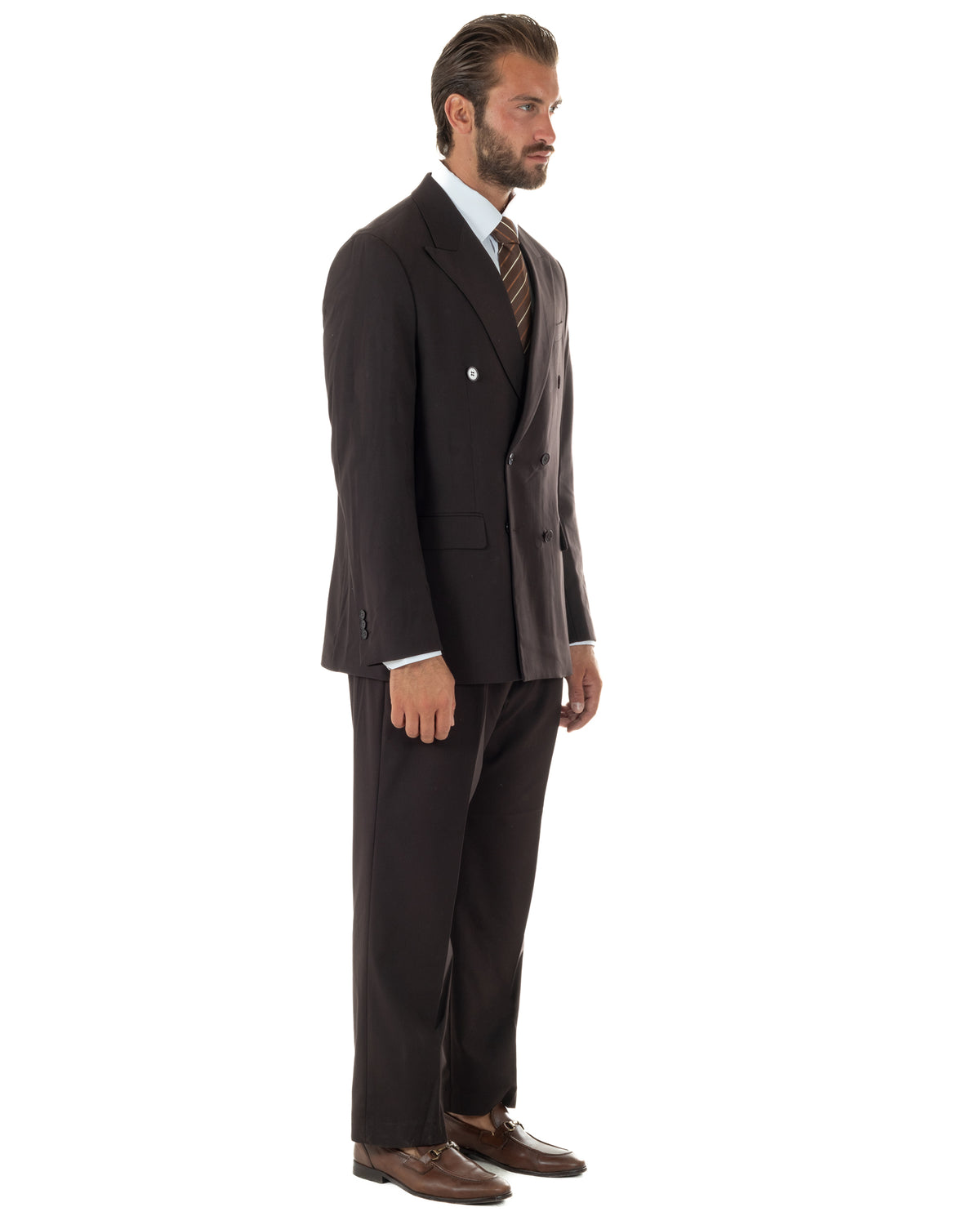 Abito uomo doppiopetto completo baggy giacca rever a lancia e pantaloni marrone GIOSAL-AE1286A