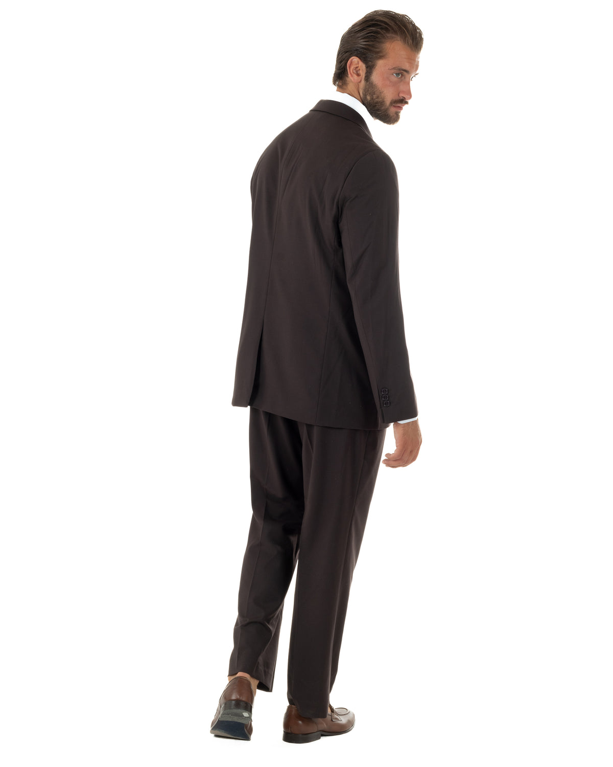 Abito uomo doppiopetto completo baggy giacca rever a lancia e pantaloni marrone GIOSAL-AE1286A