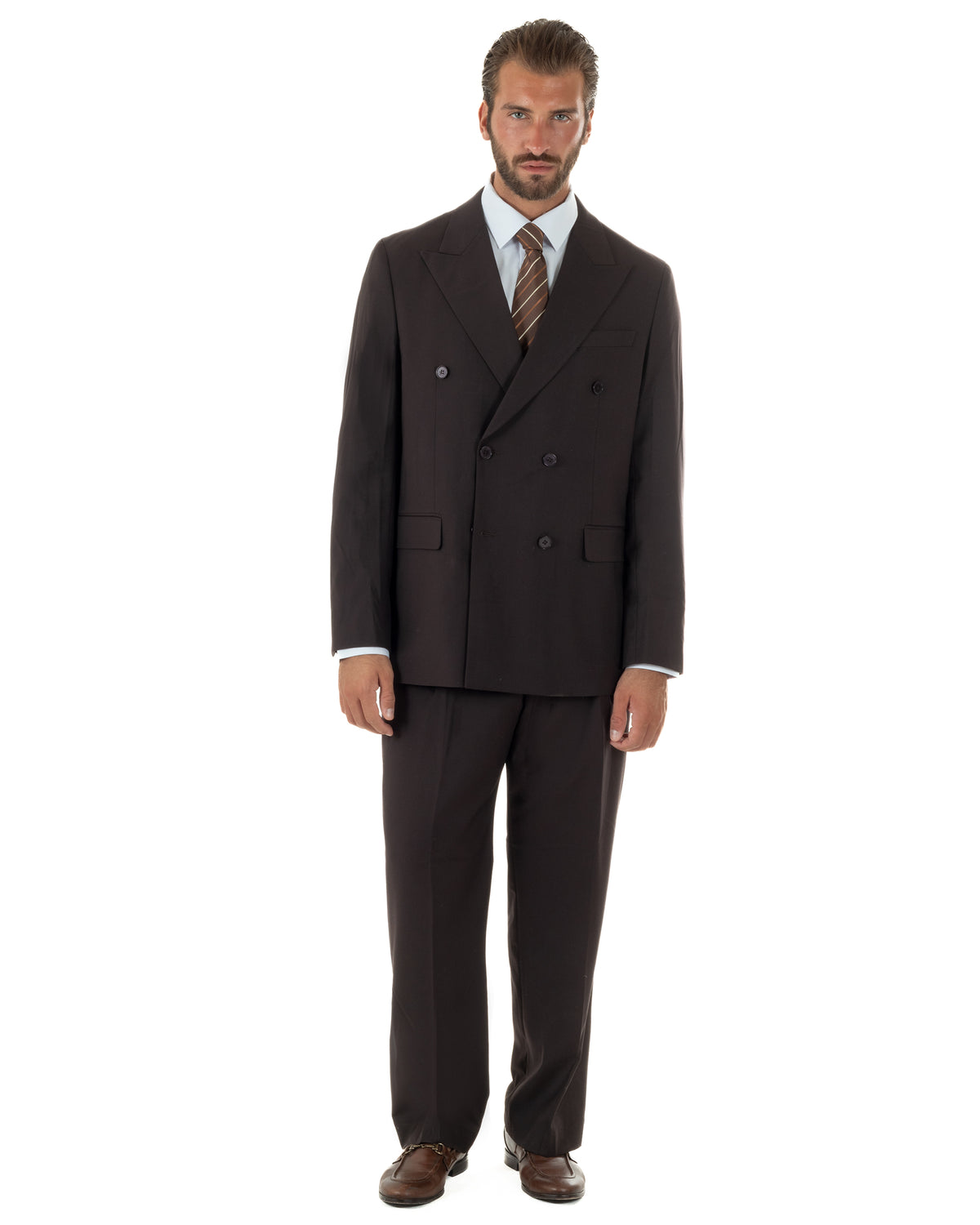 Abito uomo doppiopetto completo baggy giacca rever a lancia e pantaloni marrone GIOSAL-AE1286A