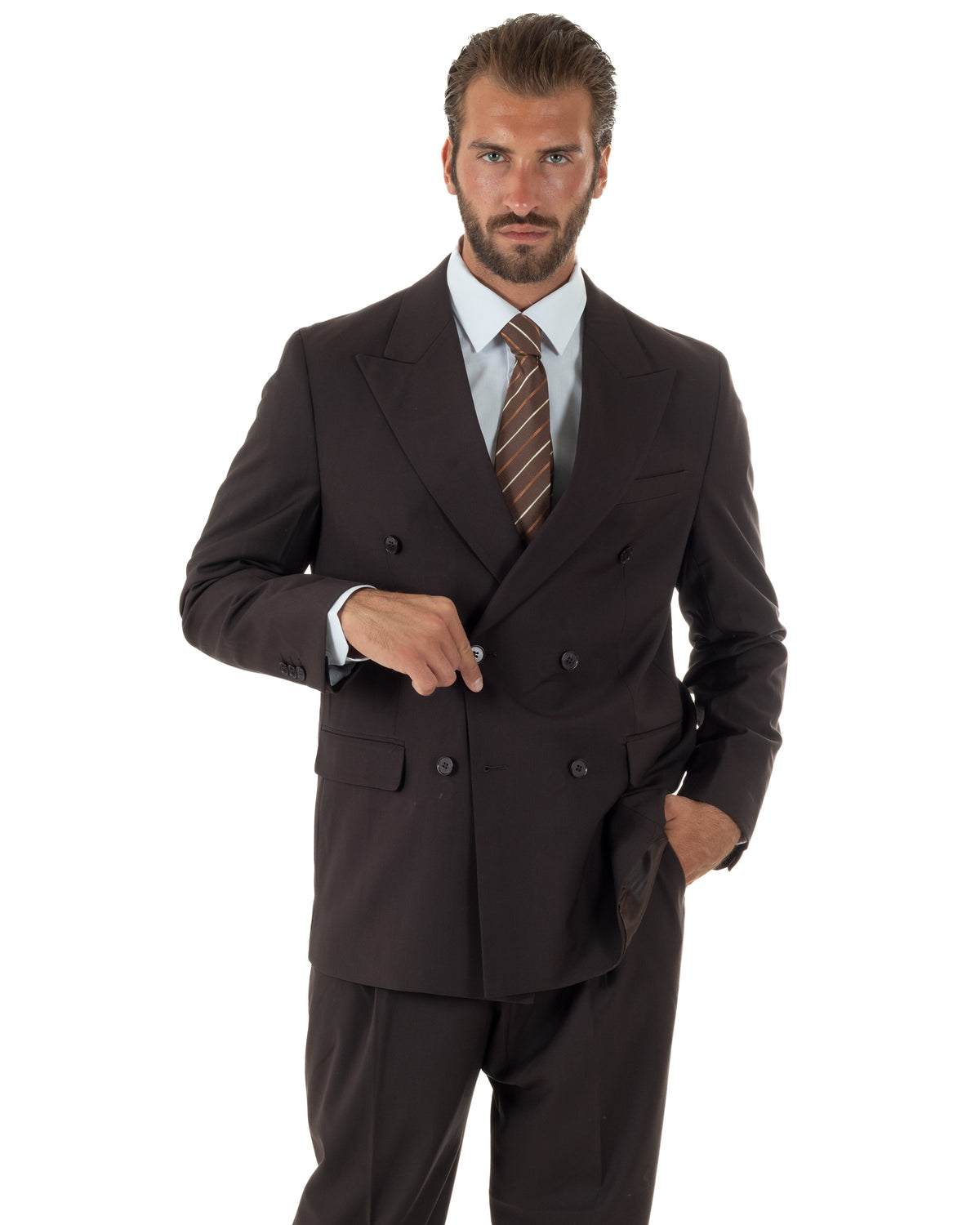 Abito uomo doppiopetto completo baggy giacca rever a lancia e pantaloni marrone GIOSAL-AE1286A