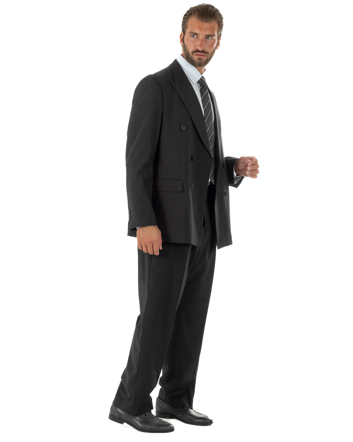 Abito uomo doppiopetto completo baggy giacca rever a lancia e pantaloni nero GIOSAL-AE1287A