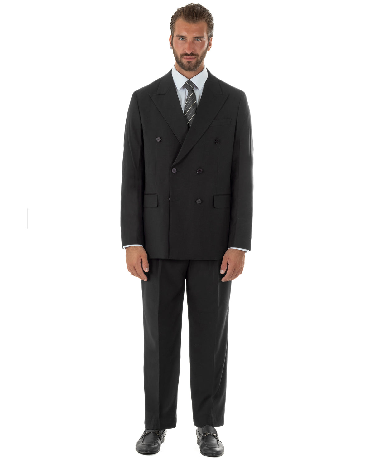 Abito uomo doppiopetto completo baggy giacca rever a lancia e pantaloni nero GIOSAL-AE1287A