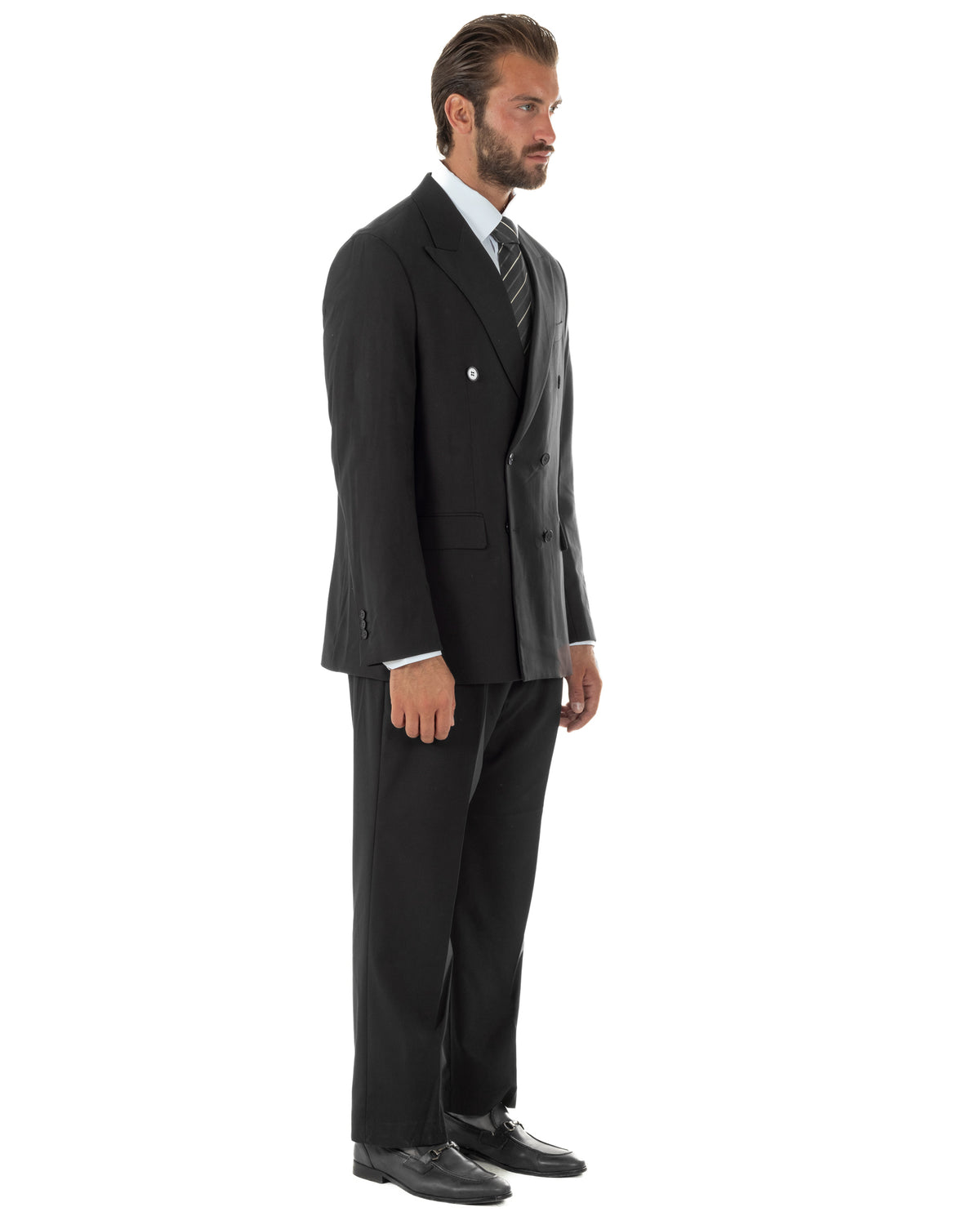 Abito uomo doppiopetto completo baggy giacca rever a lancia e pantaloni nero GIOSAL-AE1287A