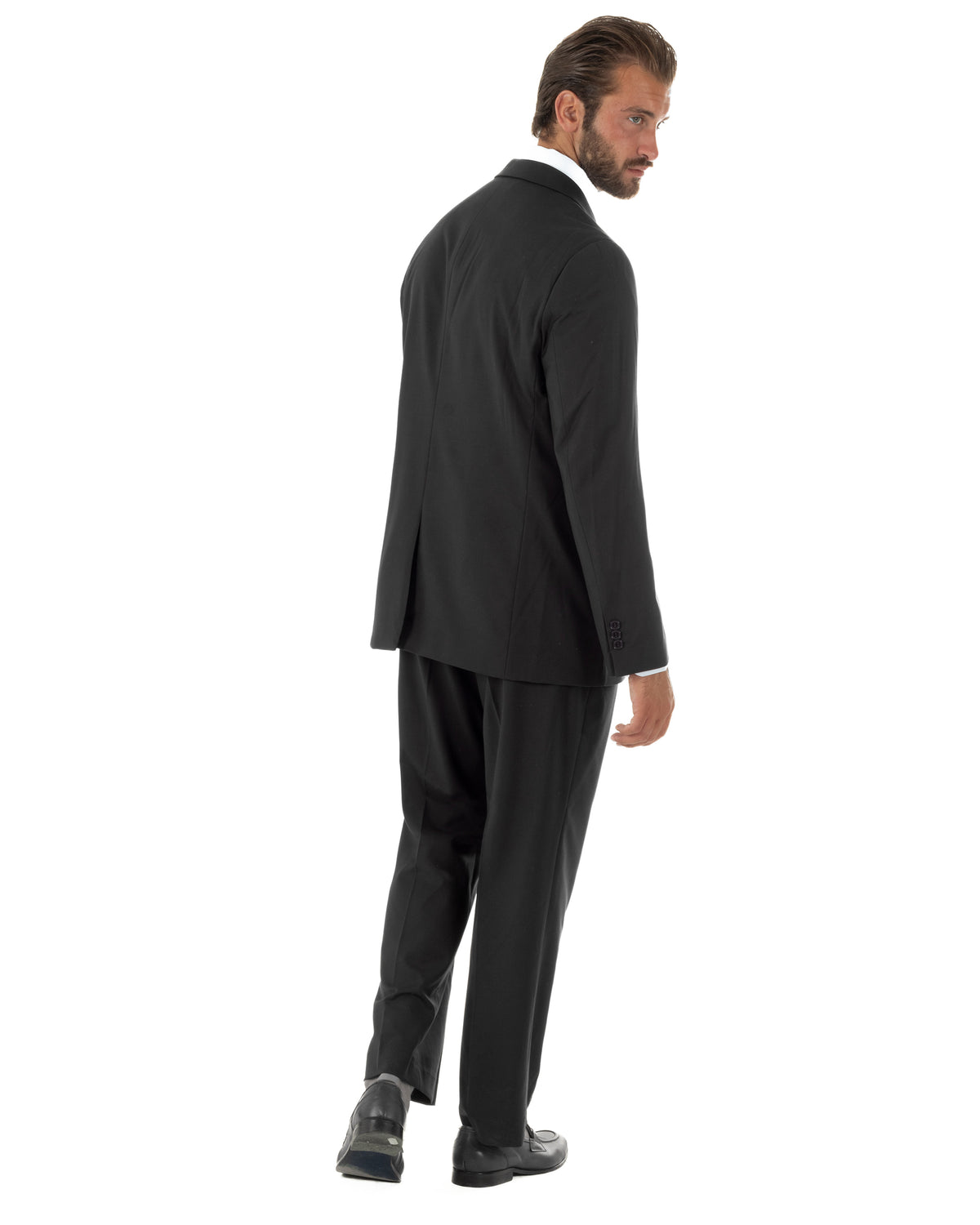 Abito uomo doppiopetto completo baggy giacca rever a lancia e pantaloni nero GIOSAL-AE1287A