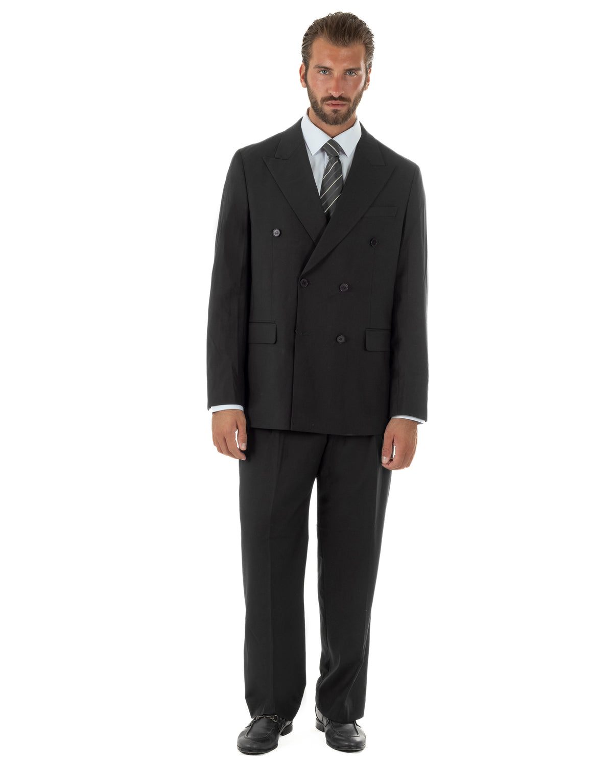 Abito uomo doppiopetto completo baggy giacca rever a lancia e pantaloni nero GIOSAL-AE1287A