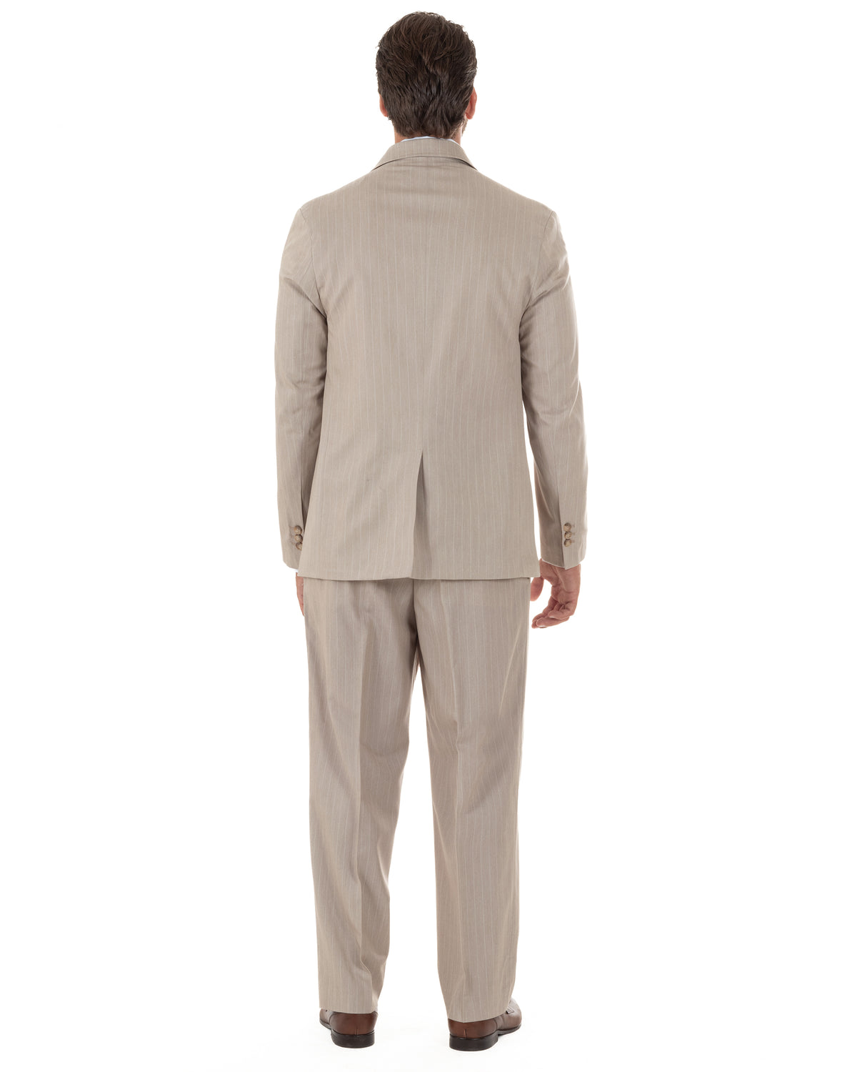 Abito uomo doppiopetto completo rigato gessato giacca bottoni madreperla pantaloni ampi beige GIOSAL-AE1288A