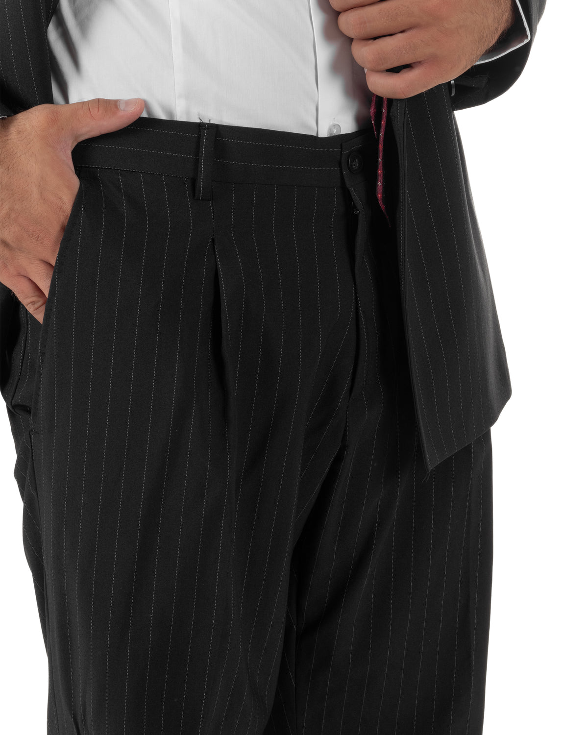 Abito uomo doppiopetto completo rigato gessato giacca bottoni madreperla pantaloni ampi nero GIOSAL-AE1289A