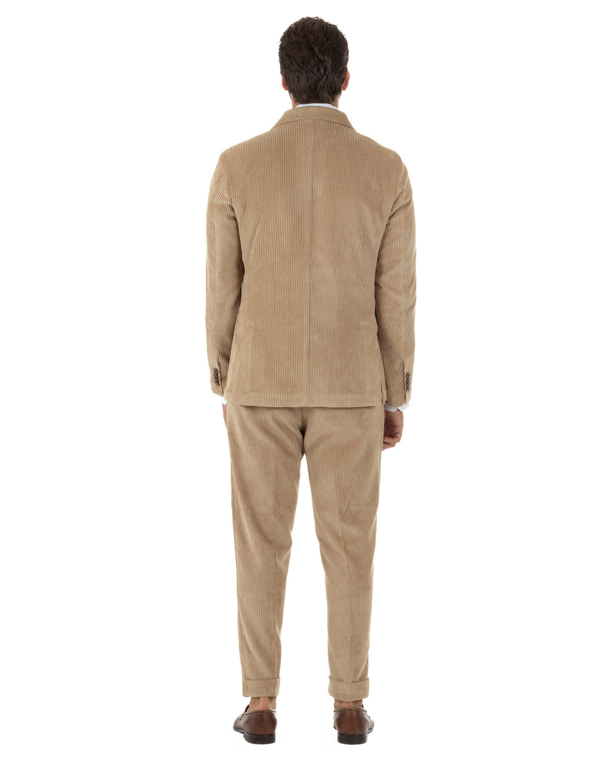 Abito uomo doppiopetto in velluto a coste giacca pantaloni beige BlackSunday-AE1290A