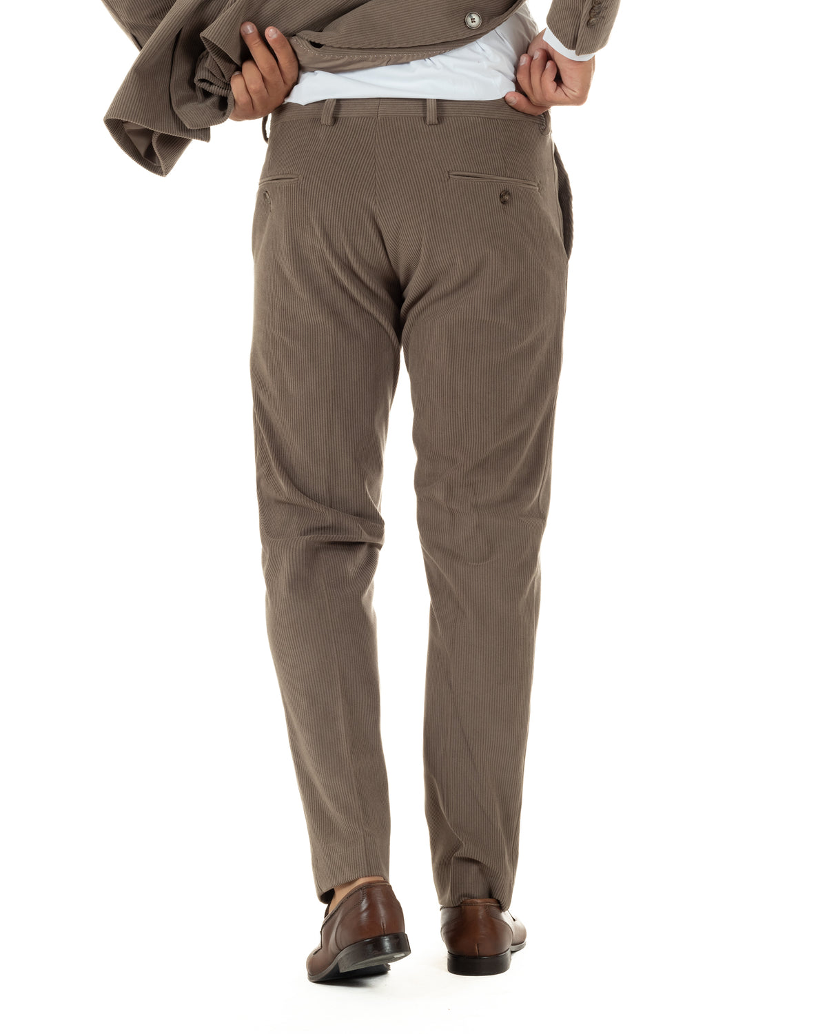 Abito uomo monopetto in velluto a coste giacca pantaloni tortora GIOSAL-AE1291A