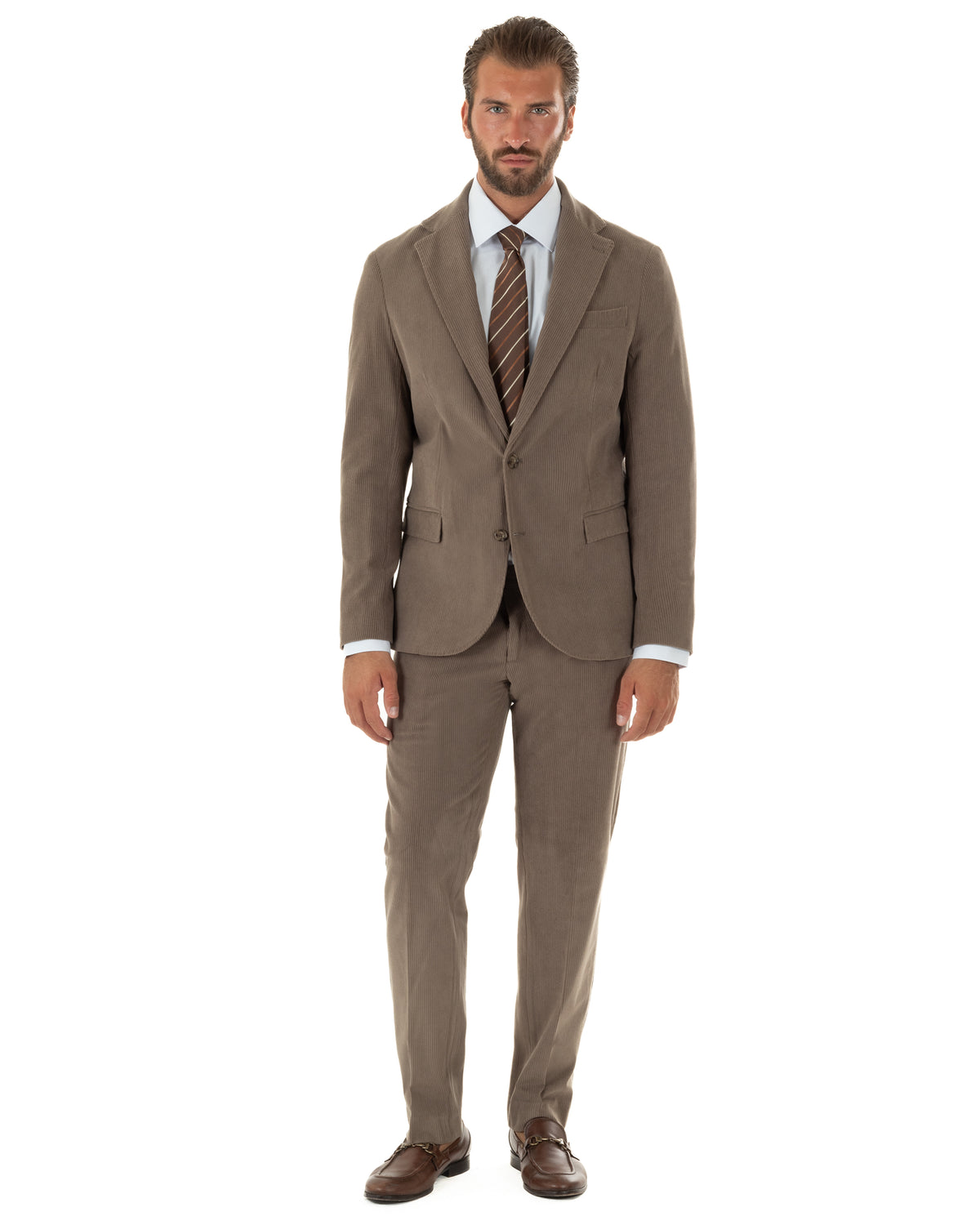 Abito uomo monopetto in velluto a coste giacca pantaloni tortora GIOSAL-AE1291A