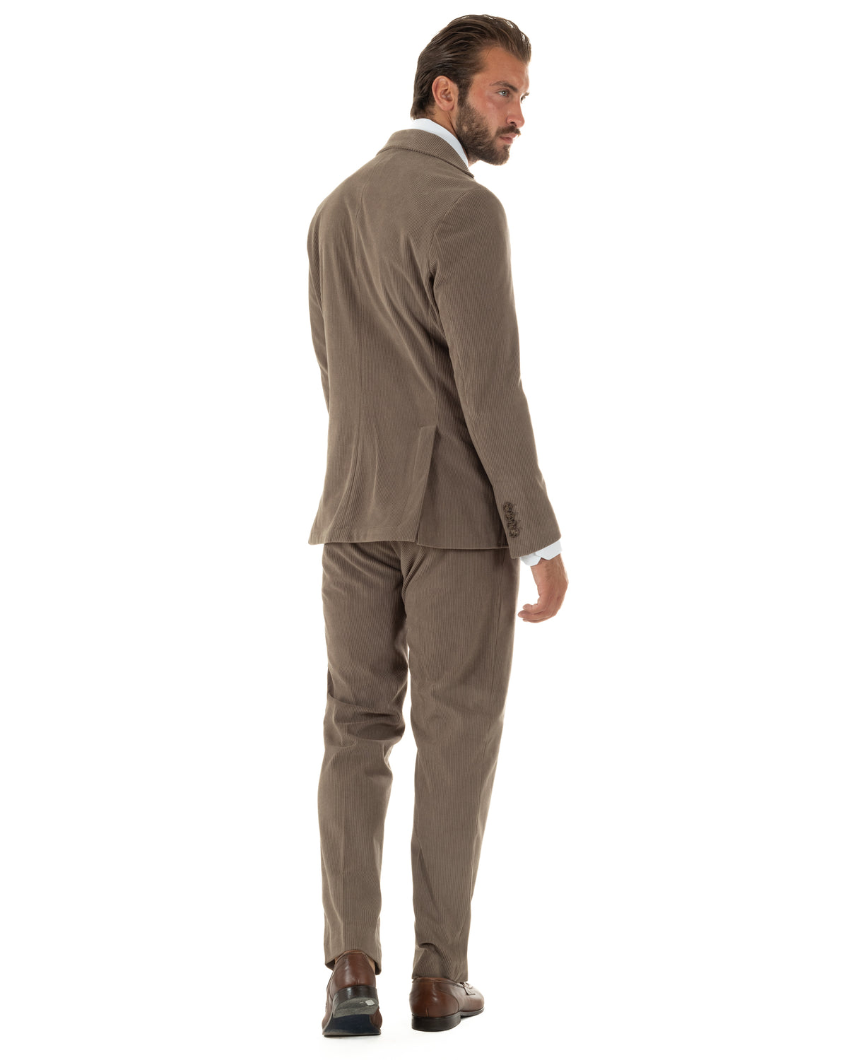 Abito uomo monopetto in velluto a coste giacca pantaloni tortora GIOSAL-AE1291A