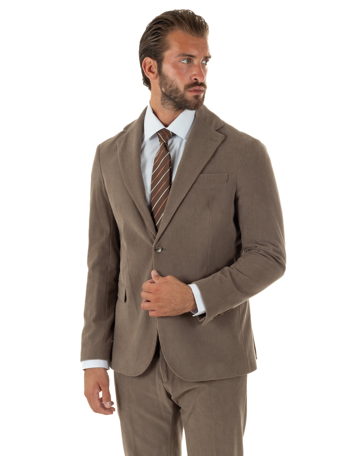 Abito uomo monopetto in velluto a coste giacca pantaloni tortora GIOSAL-AE1291A