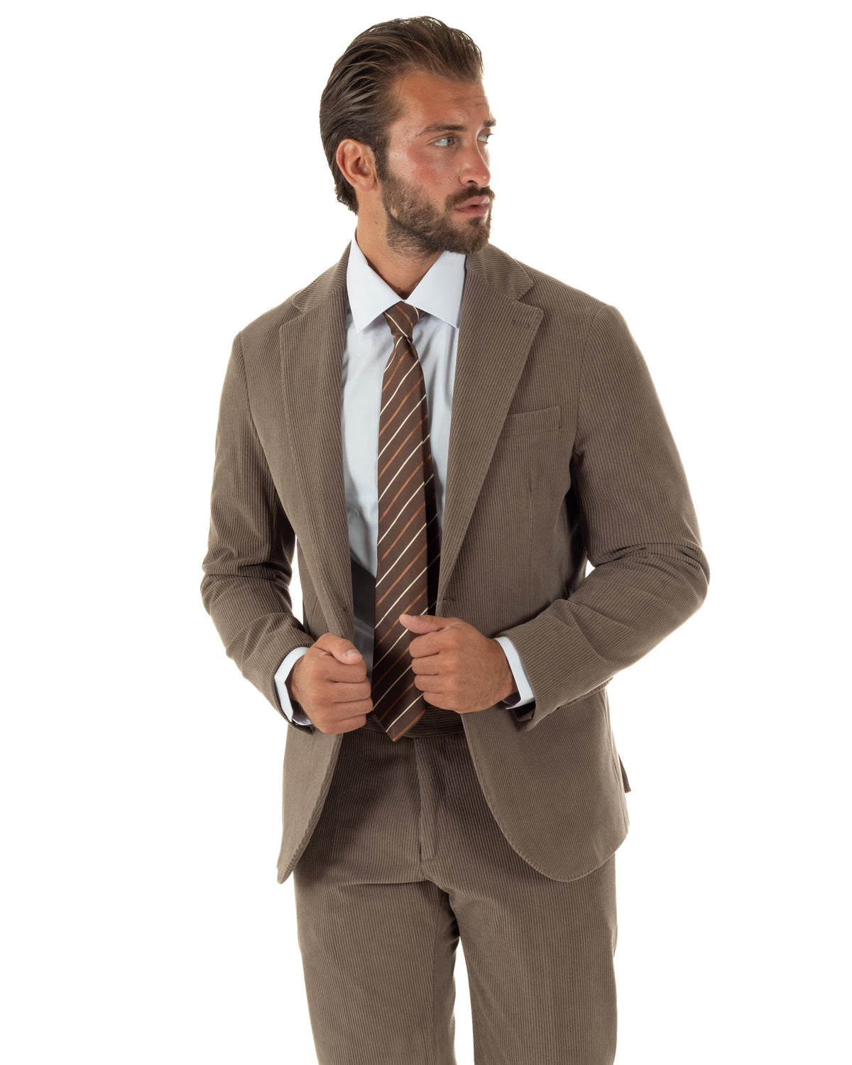Abito uomo monopetto in velluto a coste giacca pantaloni tortora GIOSAL-AE1291A
