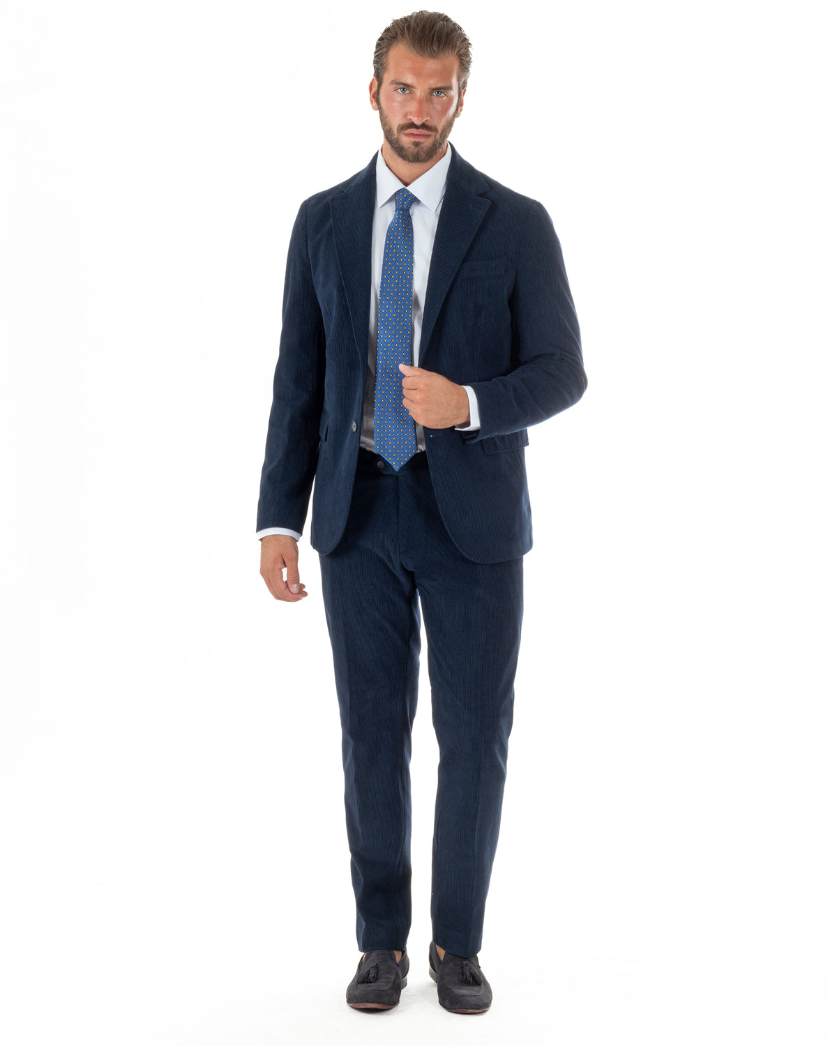 Abito uomo monopetto in velluto a coste giacca pantaloni blu GIOSAL-AE1292A
