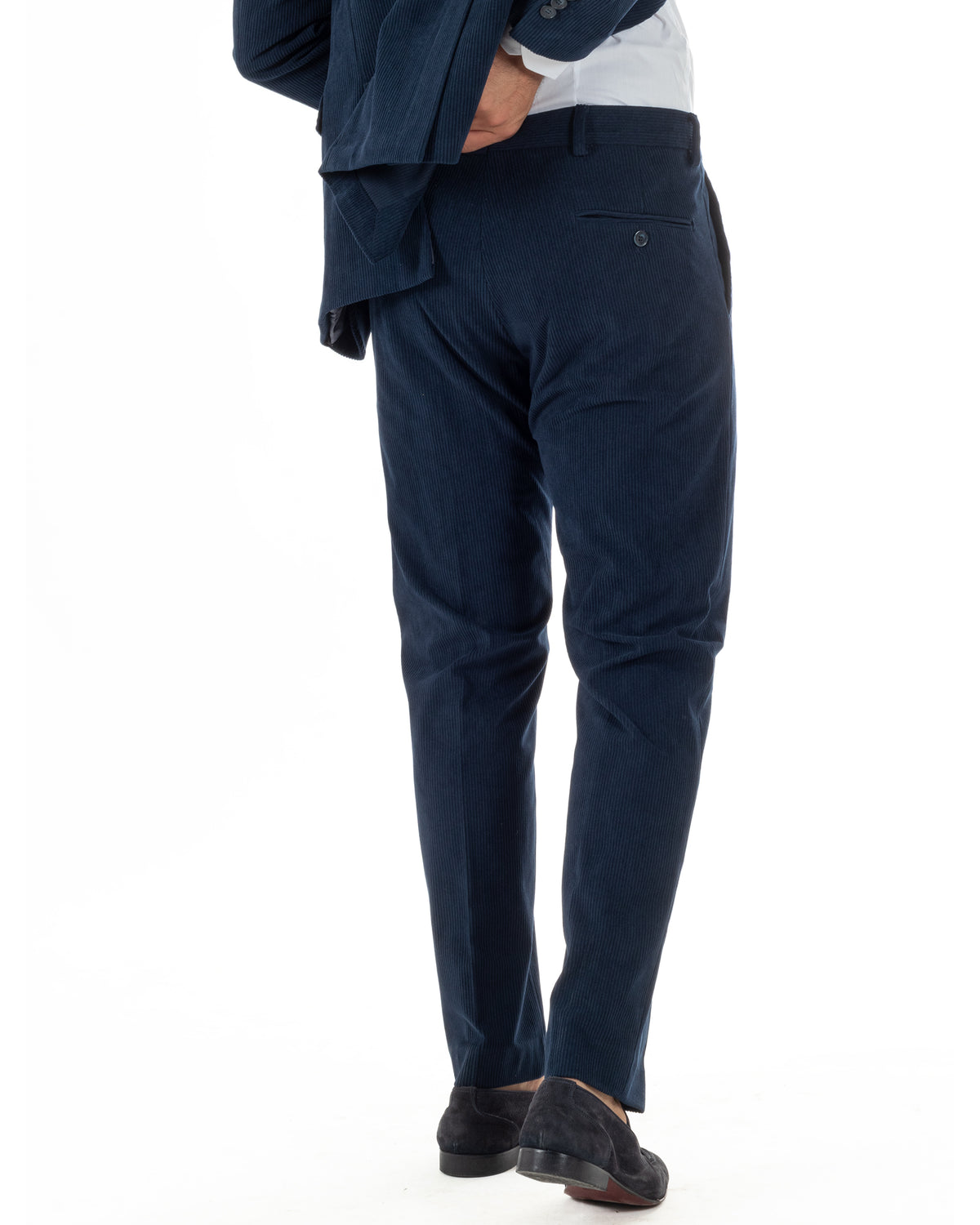Abito uomo monopetto in velluto a coste giacca pantaloni blu GIOSAL-AE1292A