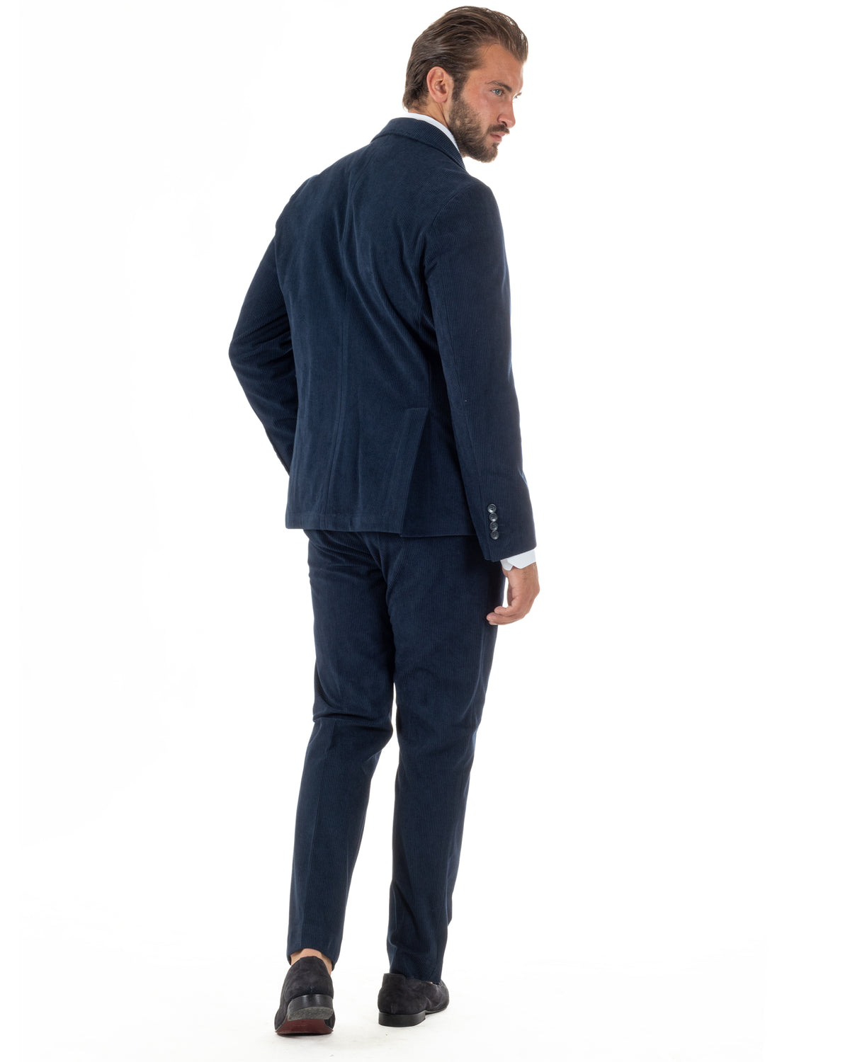 Abito uomo monopetto in velluto a coste giacca pantaloni blu GIOSAL-AE1292A