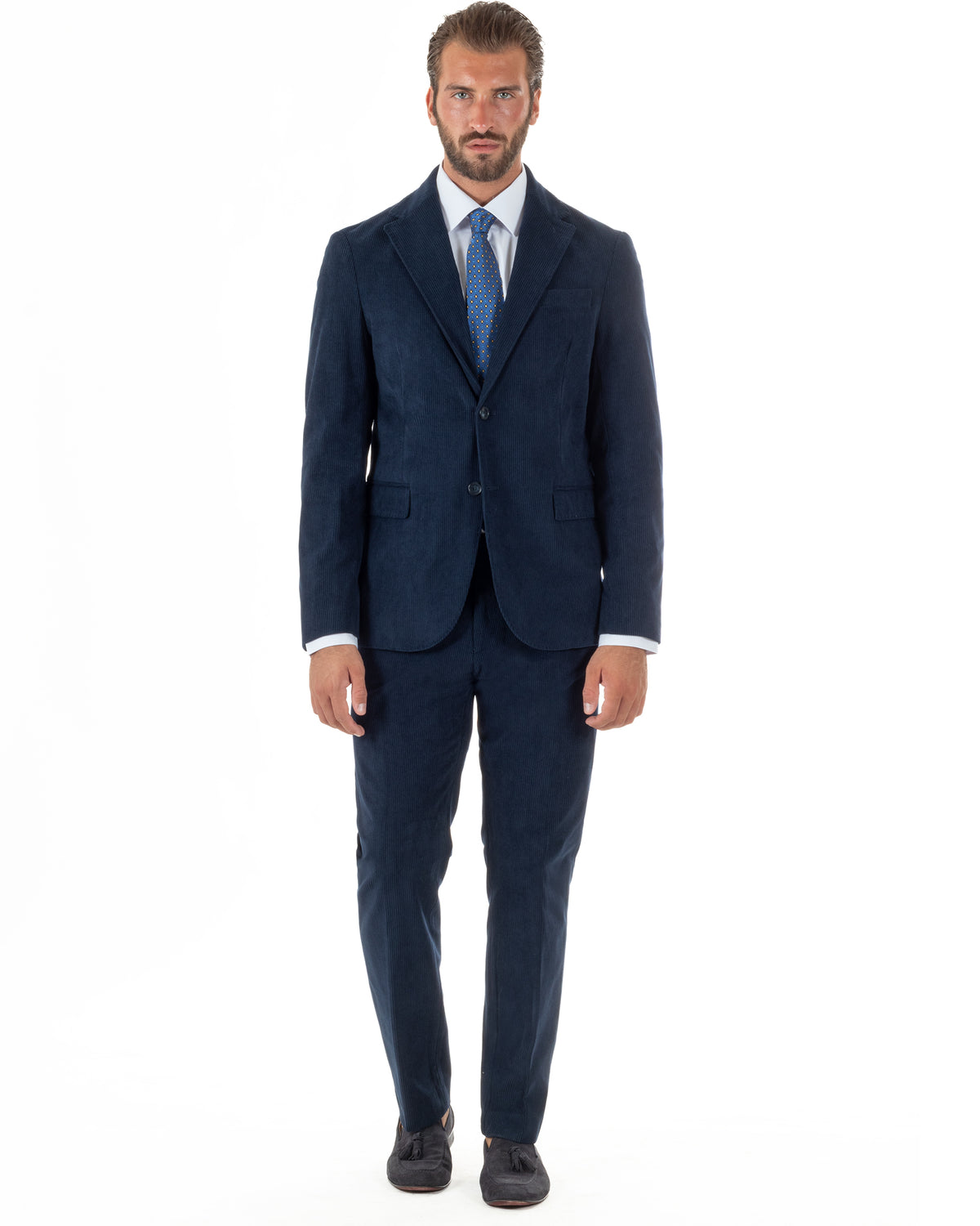 Abito uomo monopetto in velluto a coste giacca pantaloni blu GIOSAL-AE1292A