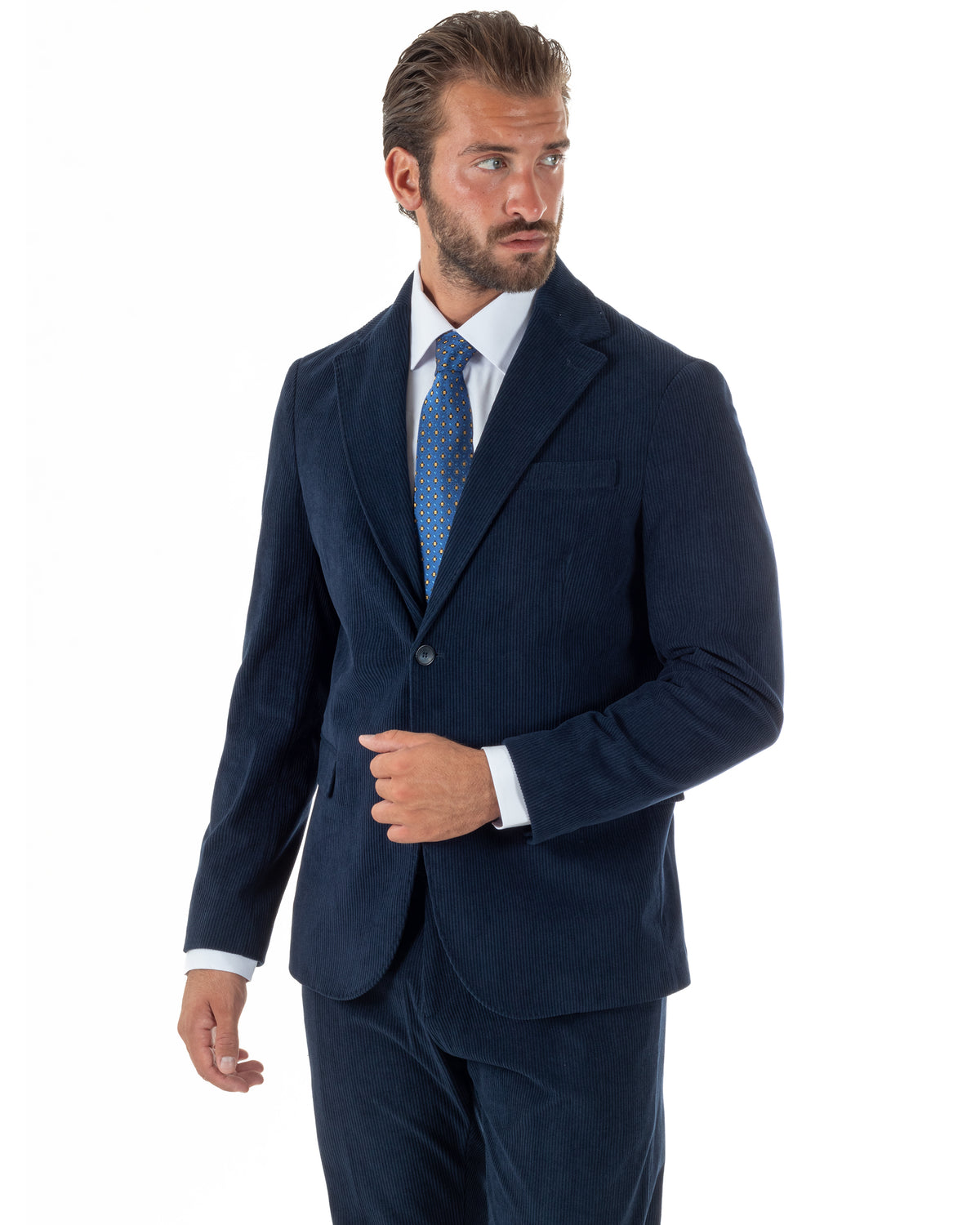 Abito uomo monopetto in velluto a coste giacca pantaloni blu GIOSAL-AE1292A