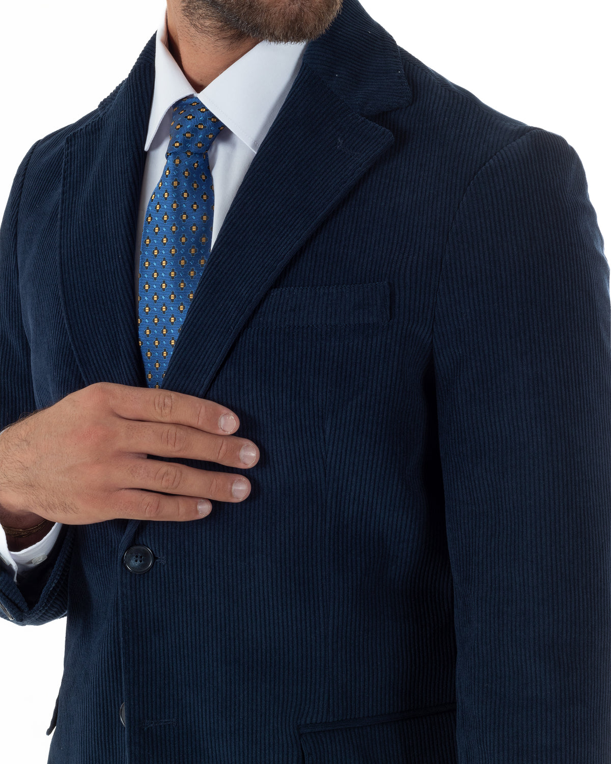 Abito uomo monopetto in velluto a coste giacca pantaloni blu GIOSAL-AE1292A