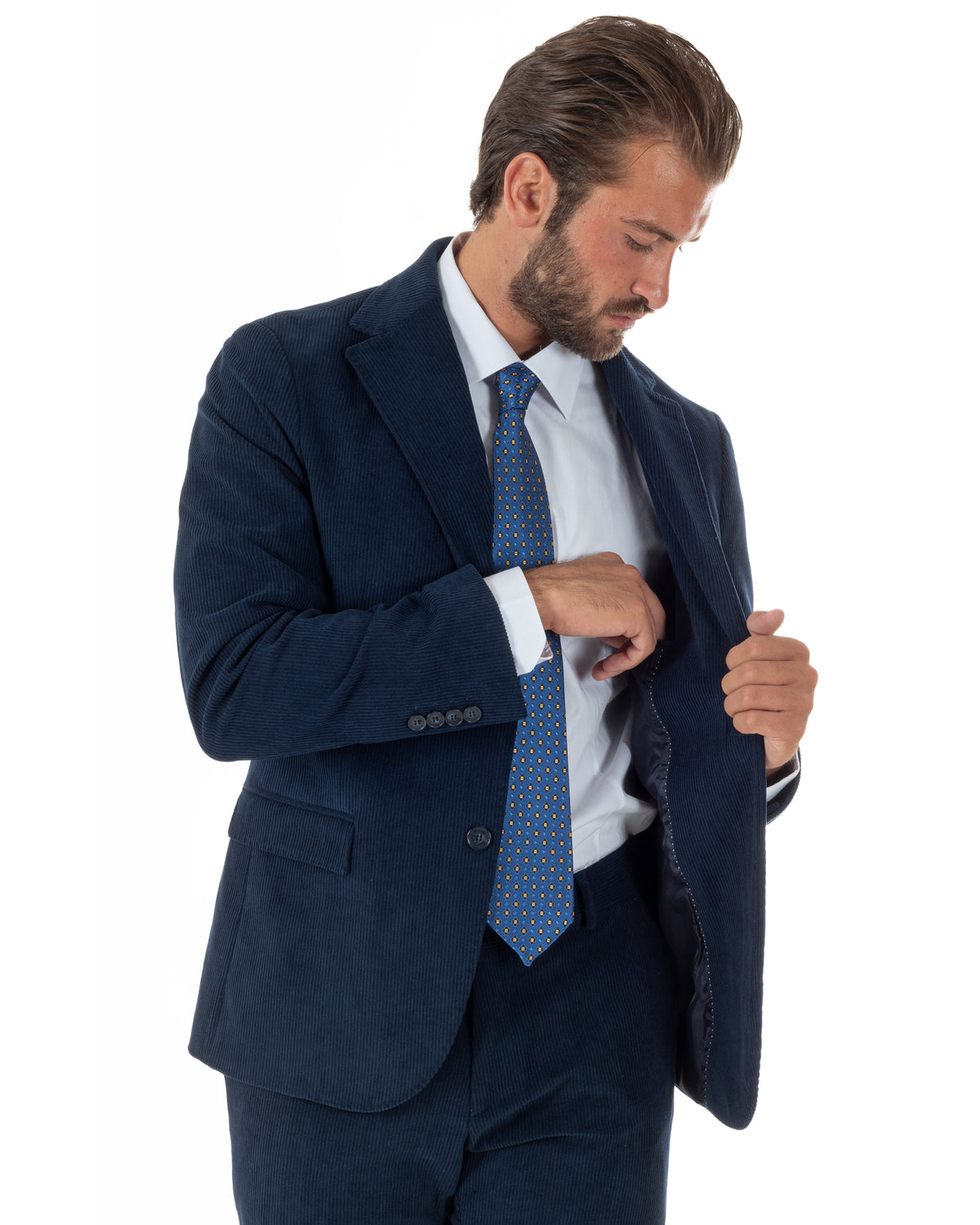 Abito uomo monopetto in velluto a coste giacca pantaloni blu GIOSAL-AE1292A