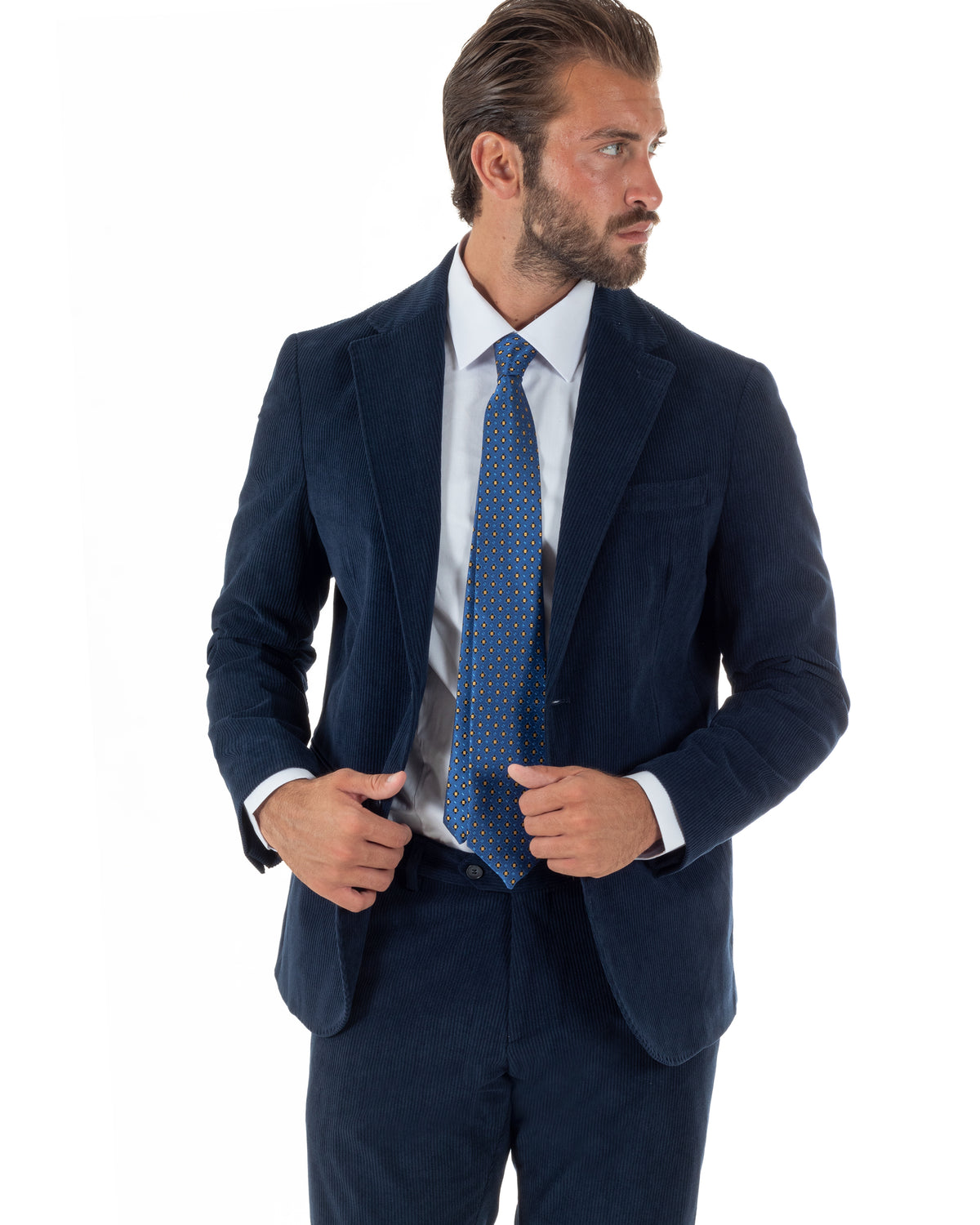 Abito uomo monopetto in velluto a coste giacca pantaloni blu GIOSAL-AE1292A
