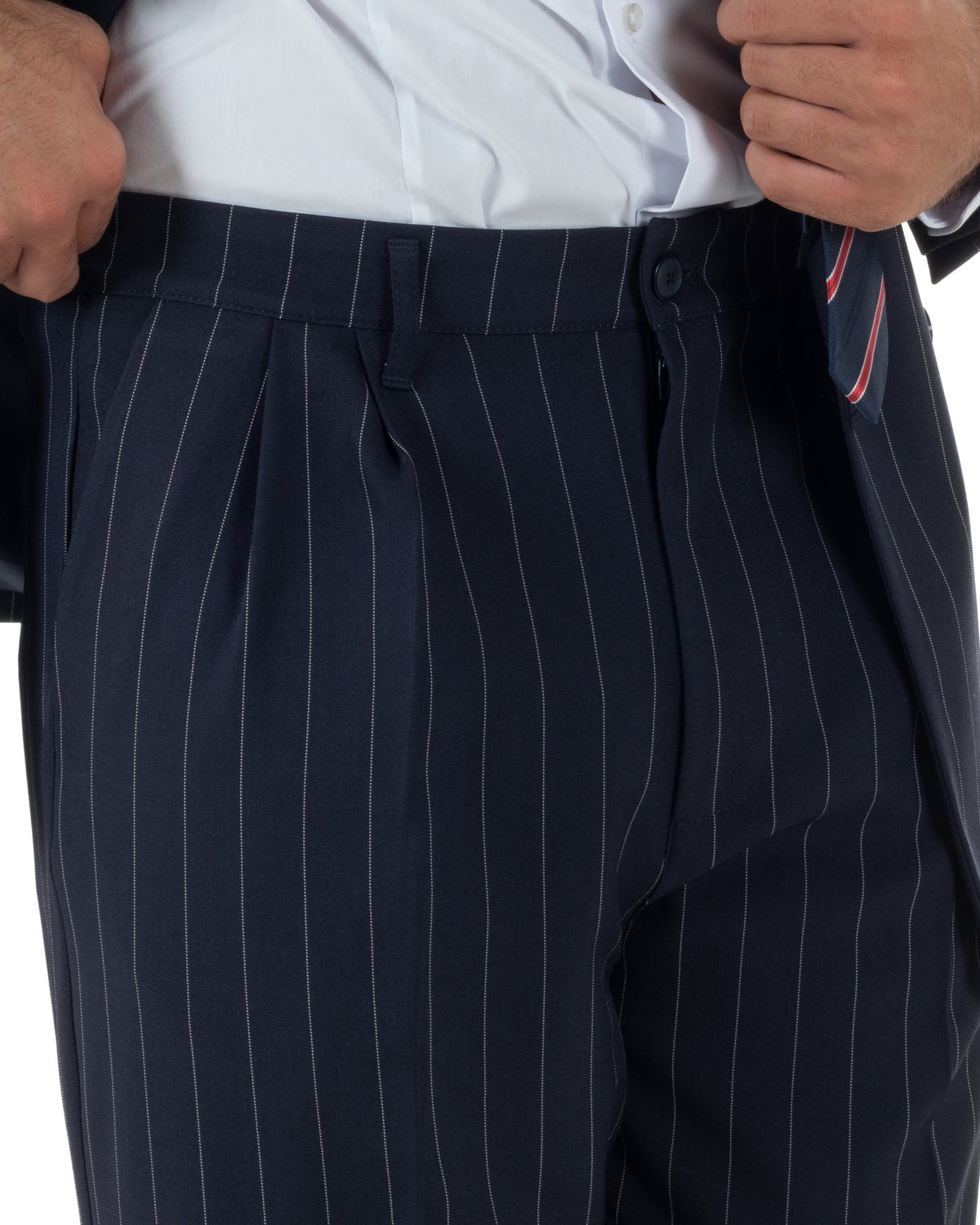 Abito uomo doppiopetto riga larga gessato giacca pantaloni over blu GIOSAL-AE1293A
