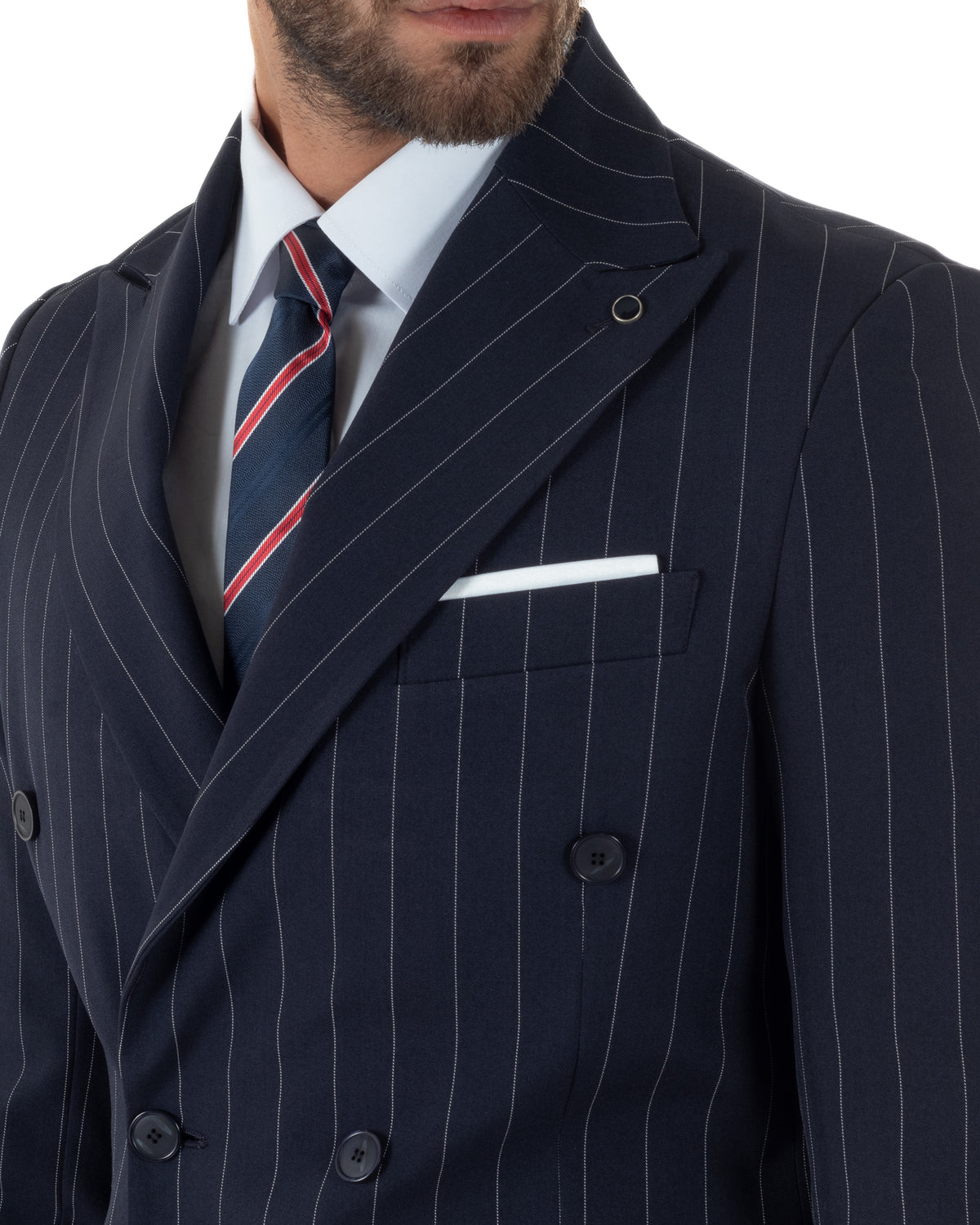 Abito uomo doppiopetto riga larga gessato giacca pantaloni over blu GIOSAL-AE1293A