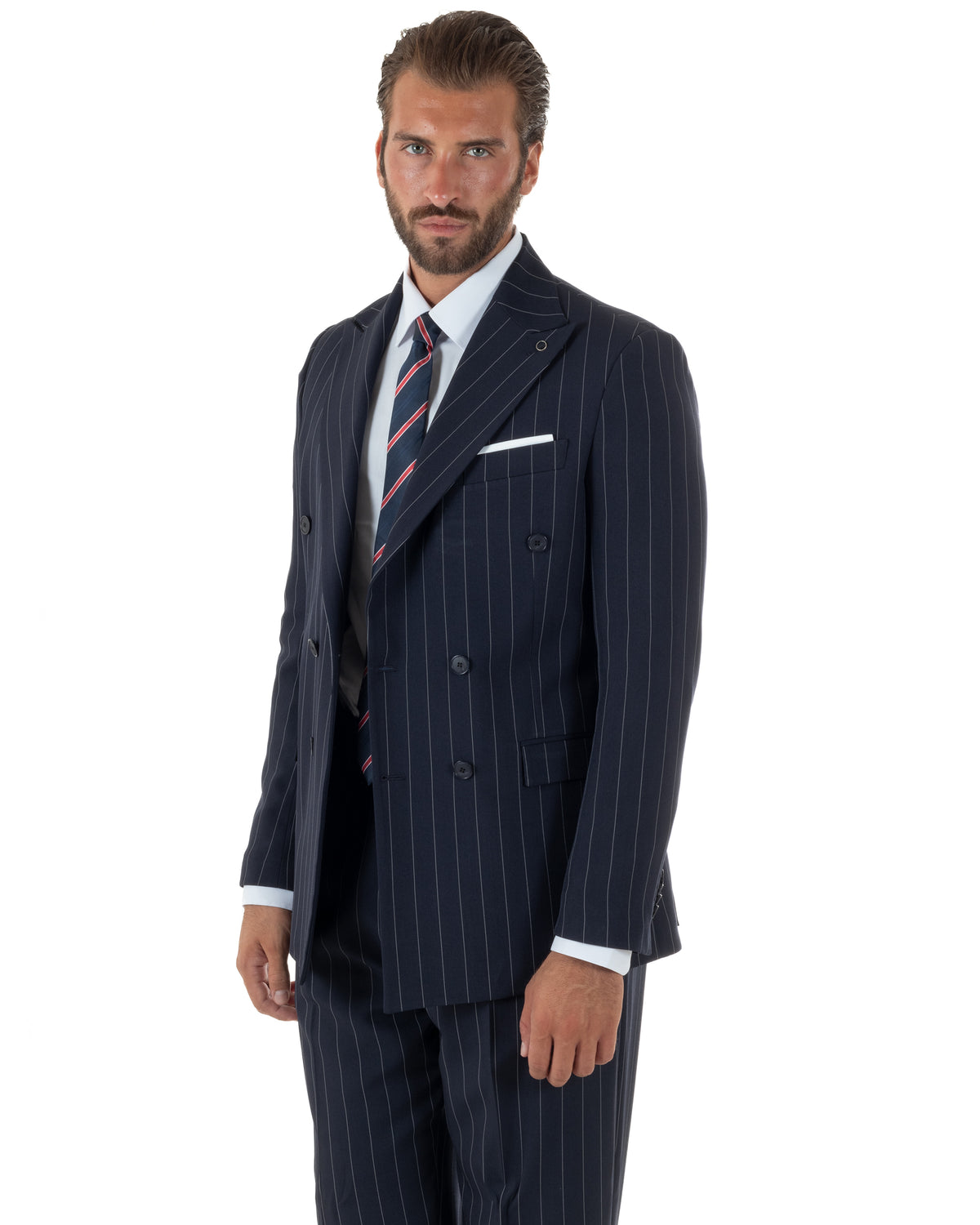Abito uomo doppiopetto riga larga gessato giacca pantaloni over blu GIOSAL-AE1293A
