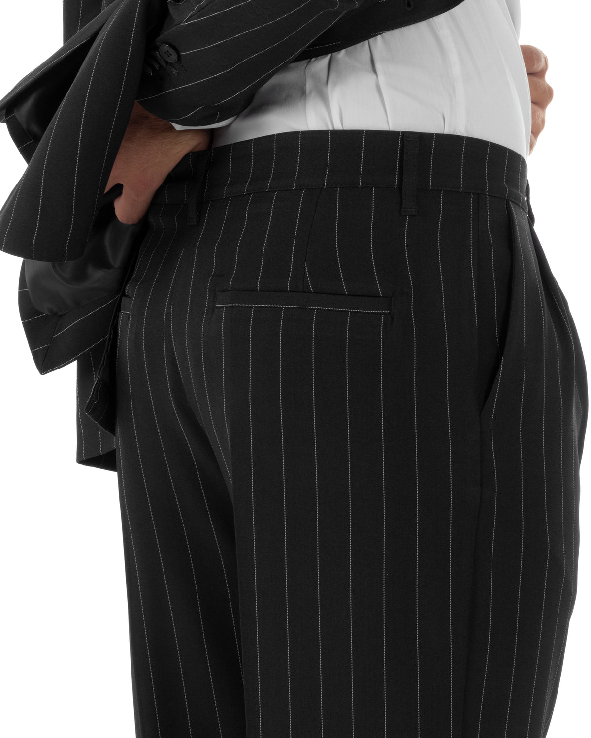 Abito uomo doppiopetto riga larga gessato giacca pantaloni over nero GIOSAL-AE1294A