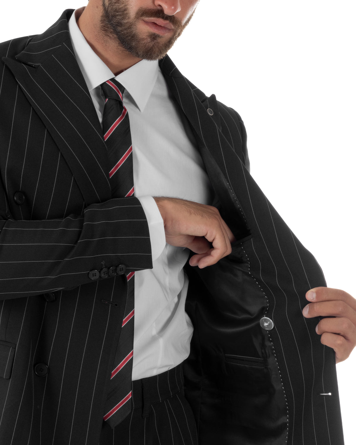 Abito uomo doppiopetto riga larga gessato giacca pantaloni over nero GIOSAL-AE1294A