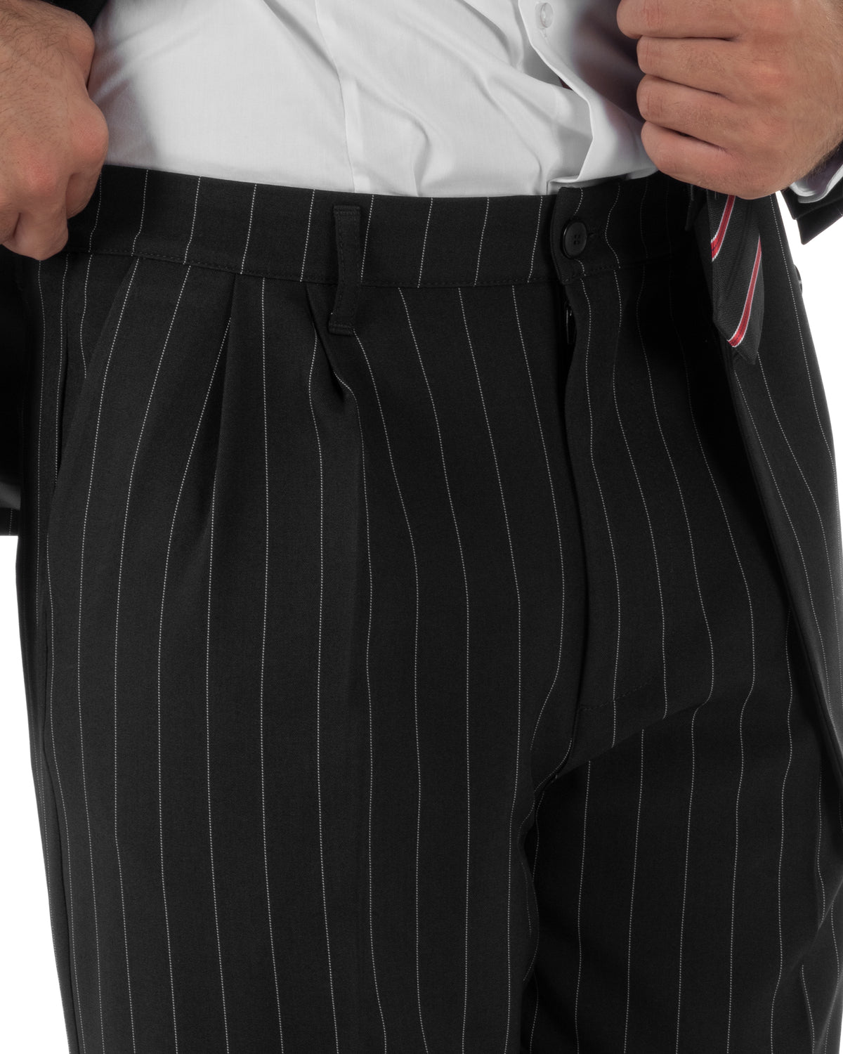 Abito uomo doppiopetto riga larga gessato giacca pantaloni over nero GIOSAL-AE1294A