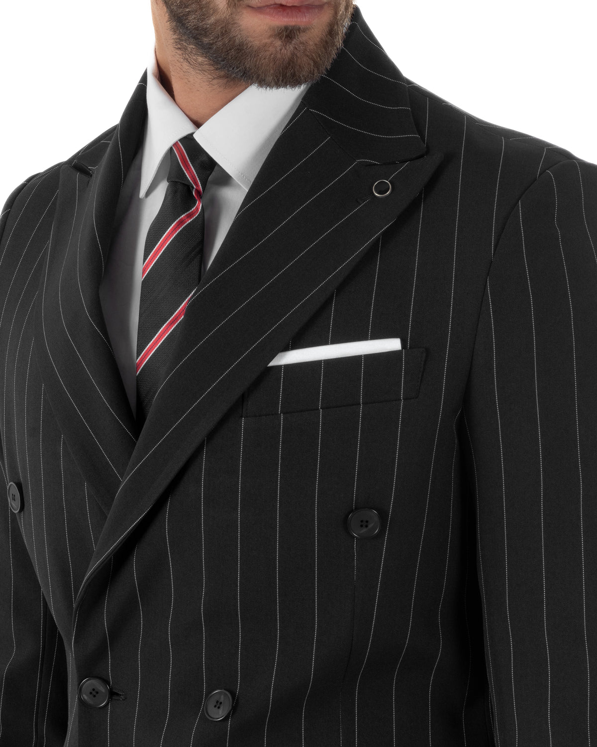 Abito uomo doppiopetto riga larga gessato giacca pantaloni over nero GIOSAL-AE1294A