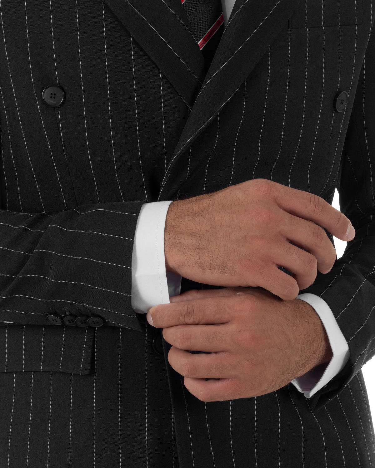 Abito uomo doppiopetto riga larga gessato giacca pantaloni over nero GIOSAL-AE1294A