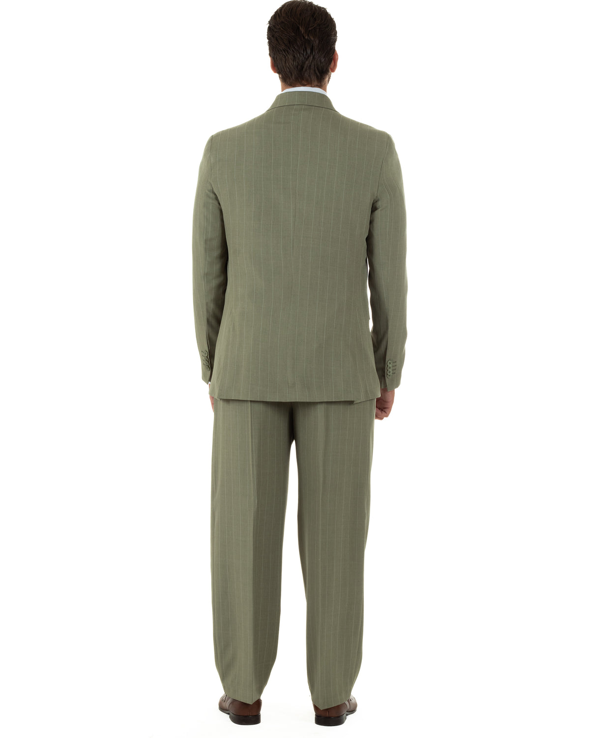 Abito uomo doppiopetto riga larga gessato giacca pantaloni over verde pesto GIOSAL-AE1295A