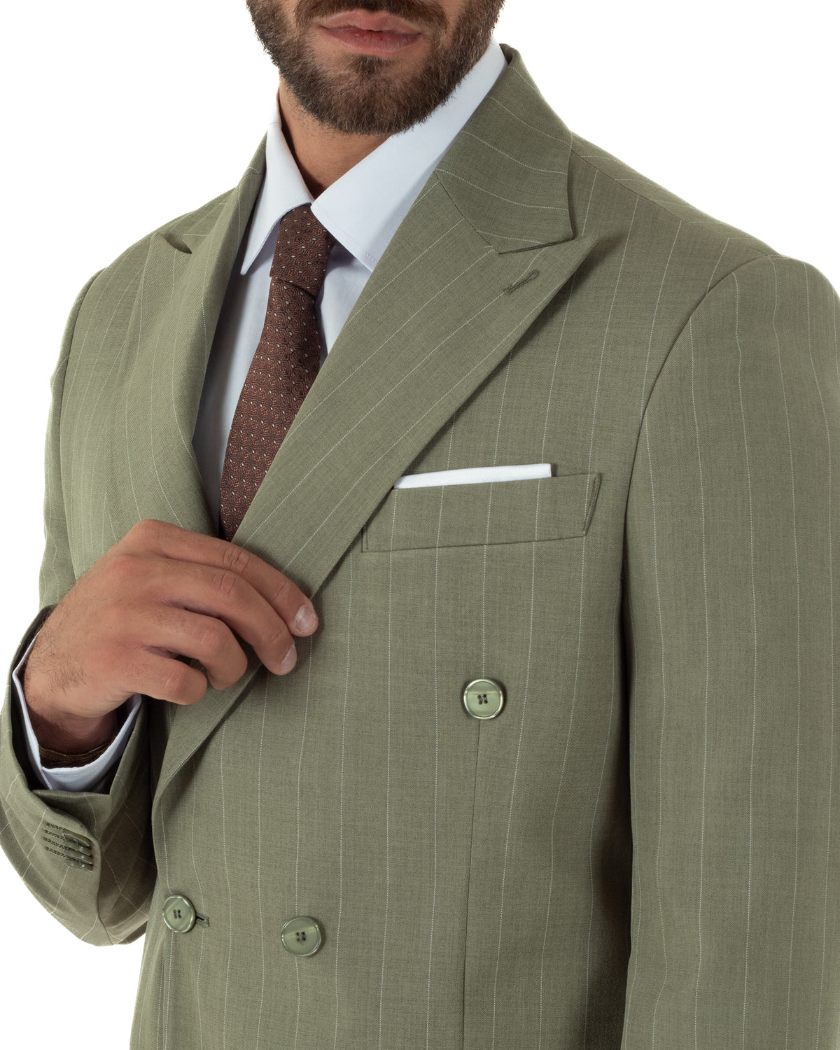 Abito uomo doppiopetto riga larga gessato giacca pantaloni over verde pesto GIOSAL-AE1295A