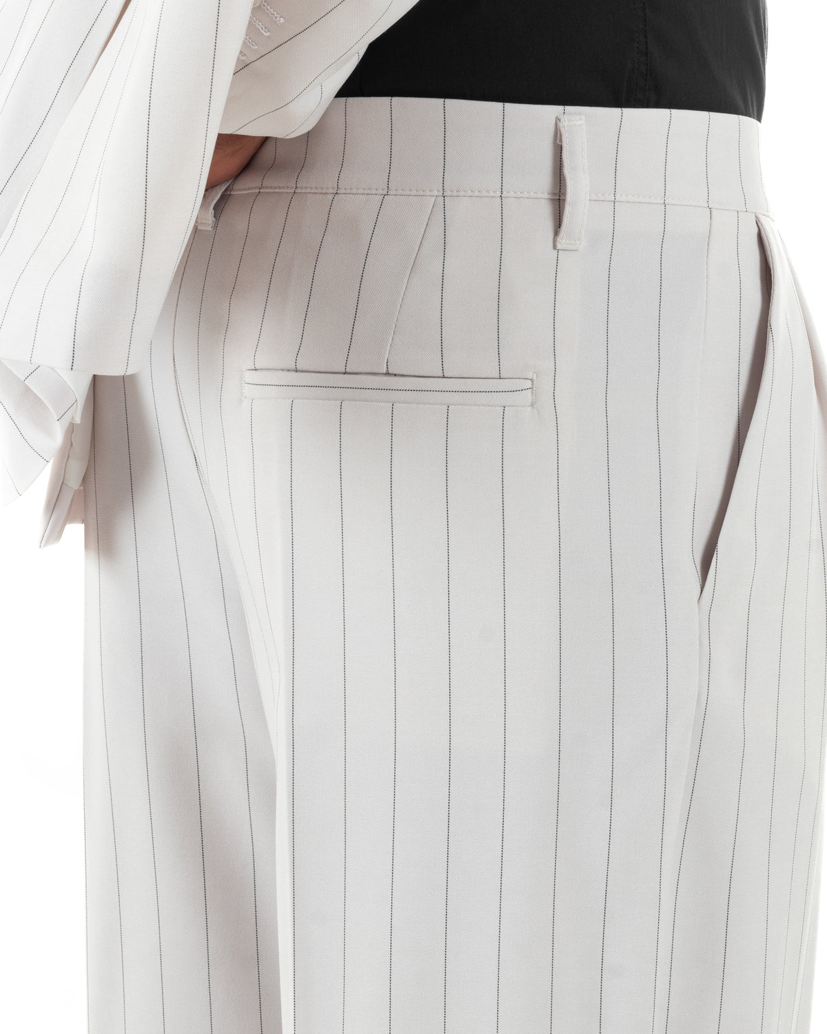 Abito uomo doppiopetto riga larga gessato giacca pantaloni over bianco GIOSAL-AE1296A