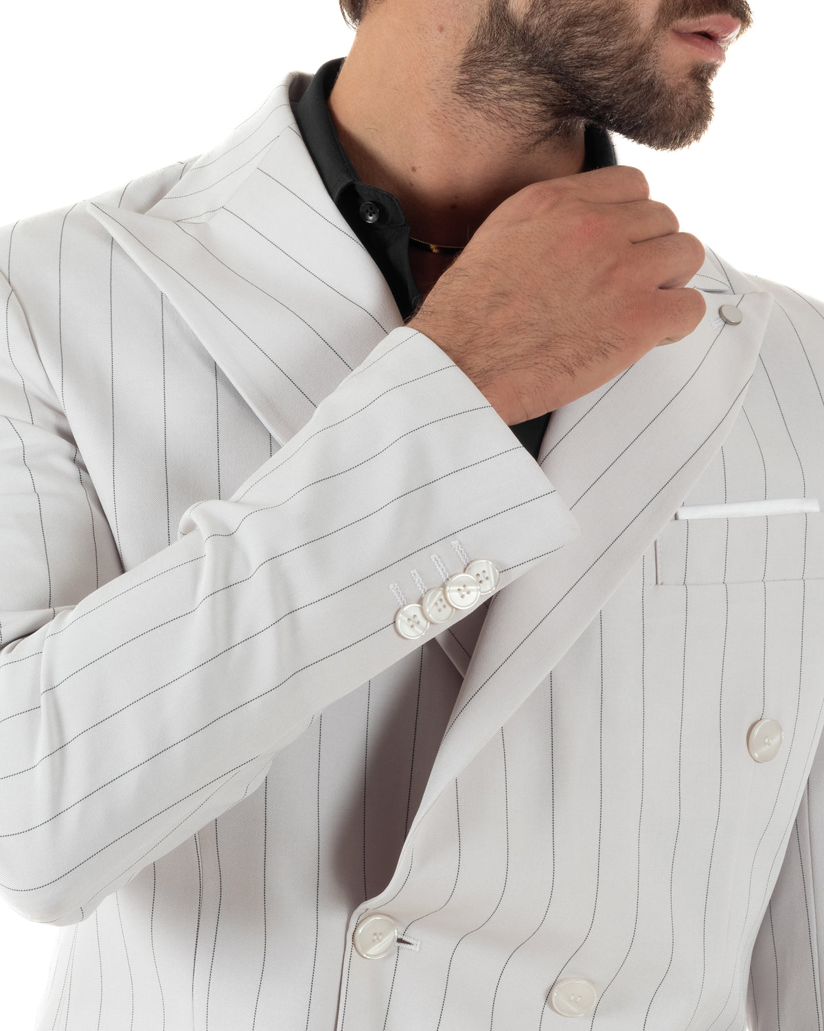 Abito uomo doppiopetto riga larga gessato giacca pantaloni over bianco GIOSAL-AE1296A