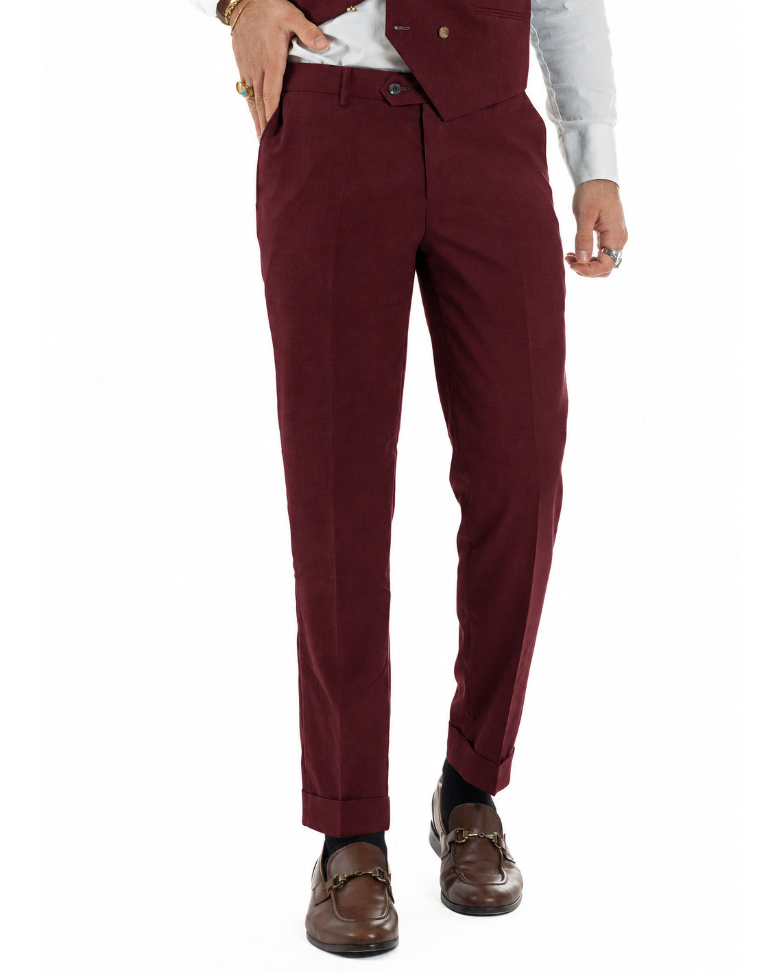 Abito uomo vestito monopetto 3 pezzi panciotto bottoni oro bordeaux GIOSAL-AE1297A