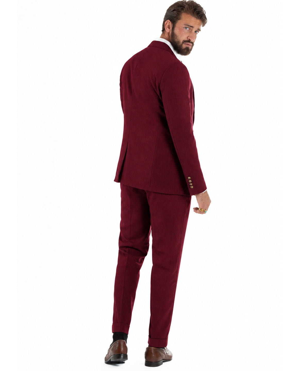 Abito uomo vestito monopetto 3 pezzi panciotto bottoni oro bordeaux GIOSAL-AE1297A
