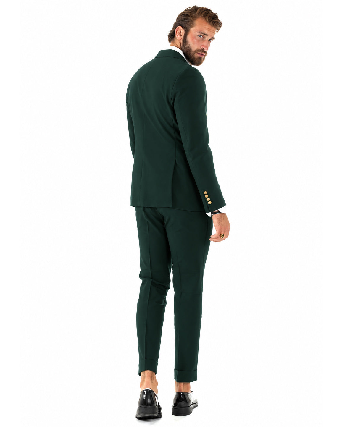 Abito uomo doppiopetto completo giacca pantaloni bottoni metallo verde bottiglia GIOSAL-AE1298A