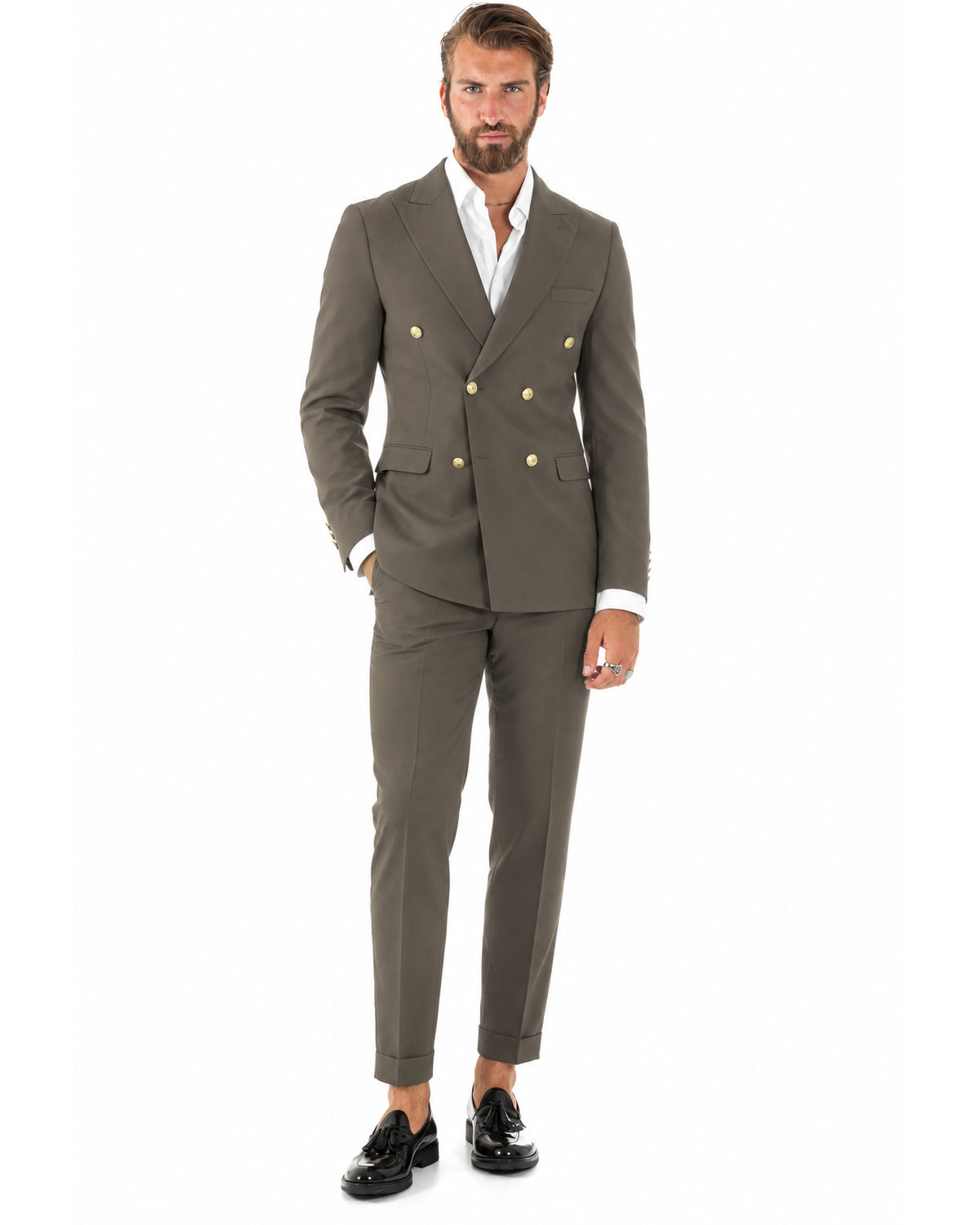 Abito uomo doppiopetto completo giacca pantaloni bottoni metallo fango GIOSAL-AE1299A