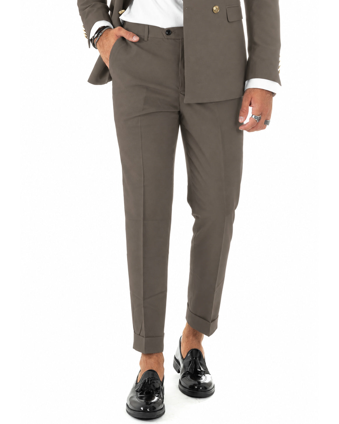 Abito uomo doppiopetto completo giacca pantaloni bottoni metallo fango GIOSAL-AE1299A