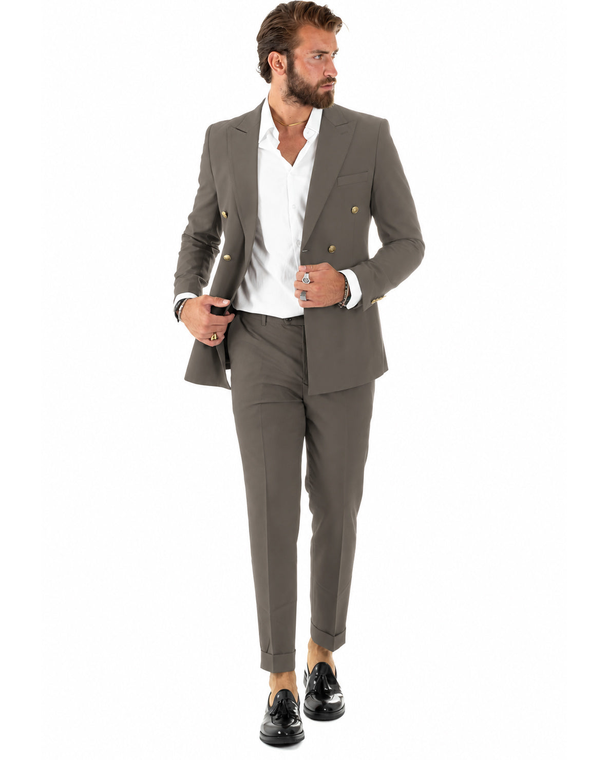 Abito uomo doppiopetto completo giacca pantaloni bottoni metallo fango GIOSAL-AE1299A