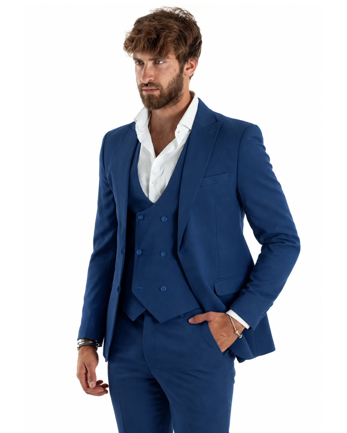 Abito uomo monopetto vestito 3 pezzi completo panciotto blu royal GIOSAL-AE1300A