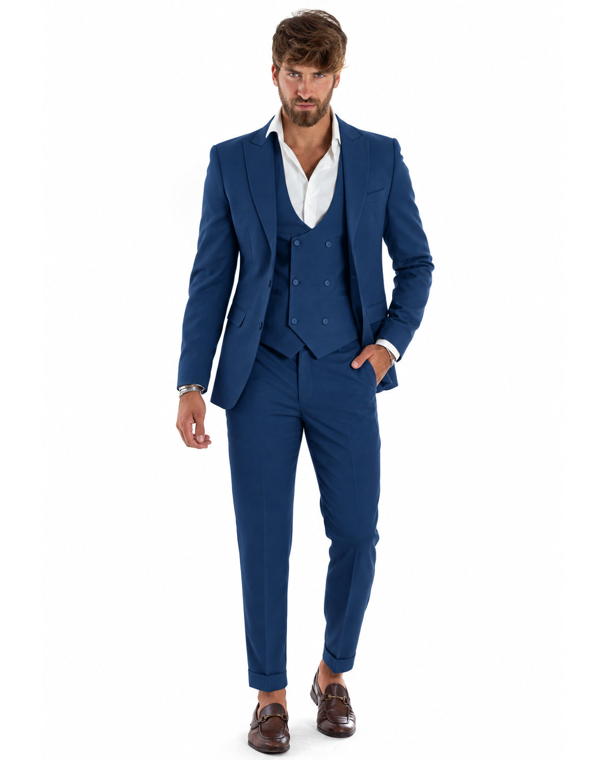 Abito uomo monopetto vestito 3 pezzi completo panciotto blu royal GIOSAL-AE1300A