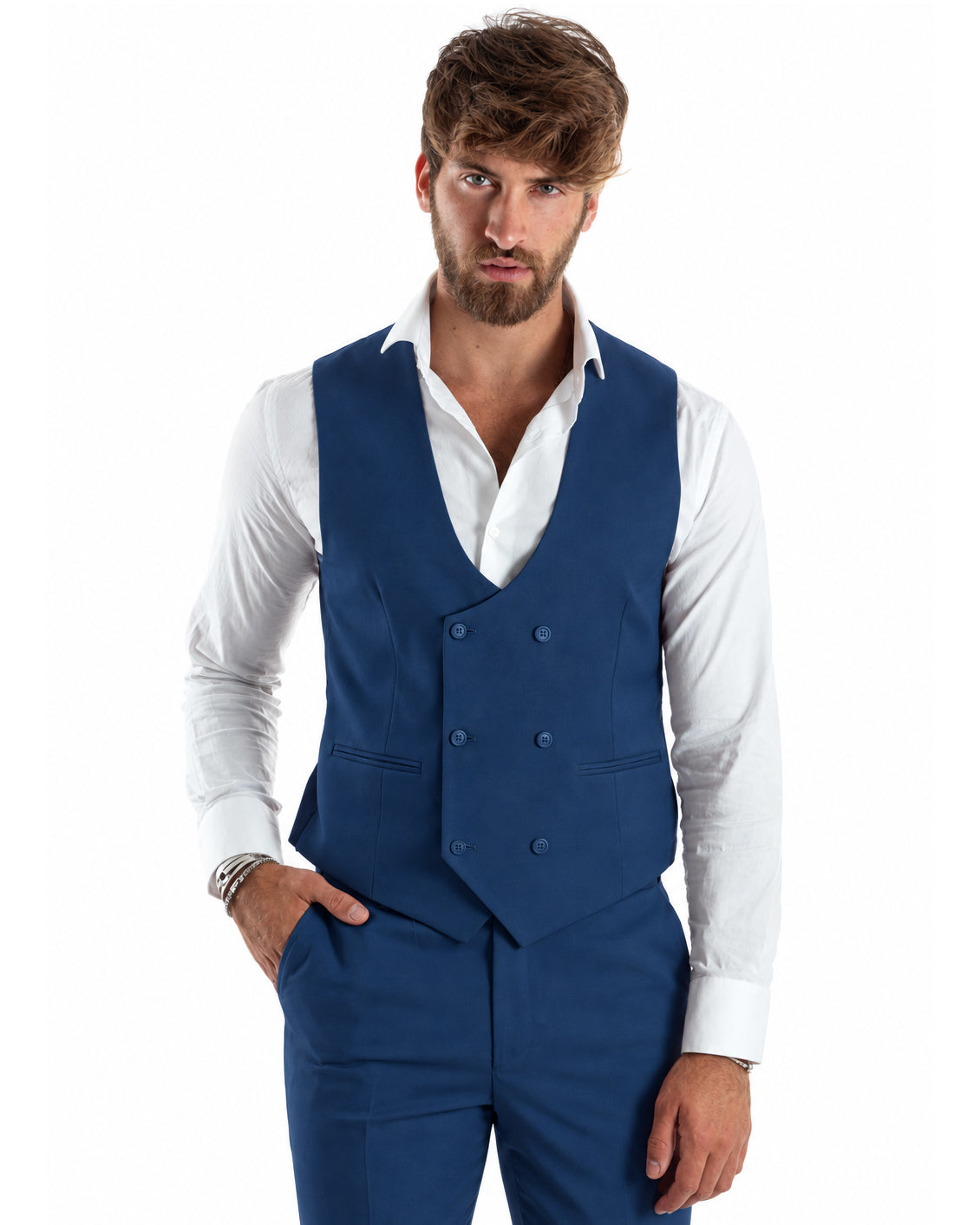 Abito uomo monopetto vestito 3 pezzi completo panciotto blu royal GIOSAL-AE1300A