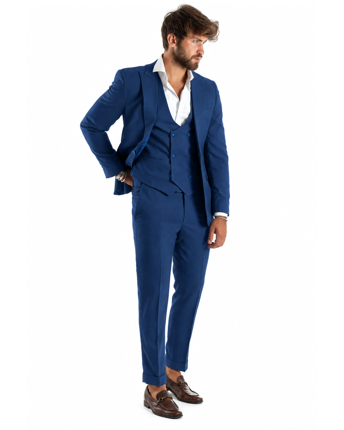 Abito uomo monopetto vestito 3 pezzi completo panciotto blu royal GIOSAL-AE1300A